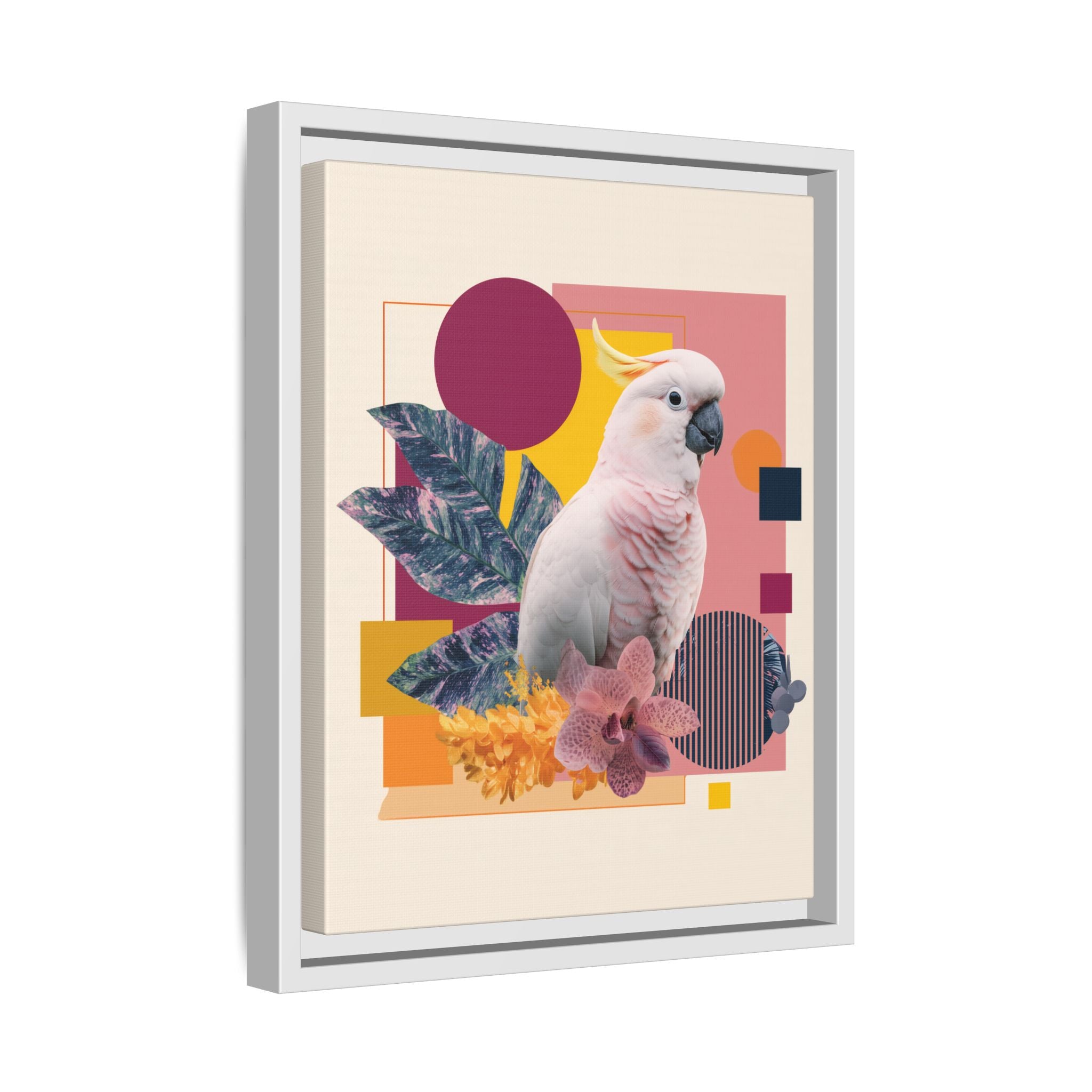 Cockatoo Geometric Framed Print : Tropical Digital Collage, Modern Abstract Design   |  Personalized & Custom Orders Available