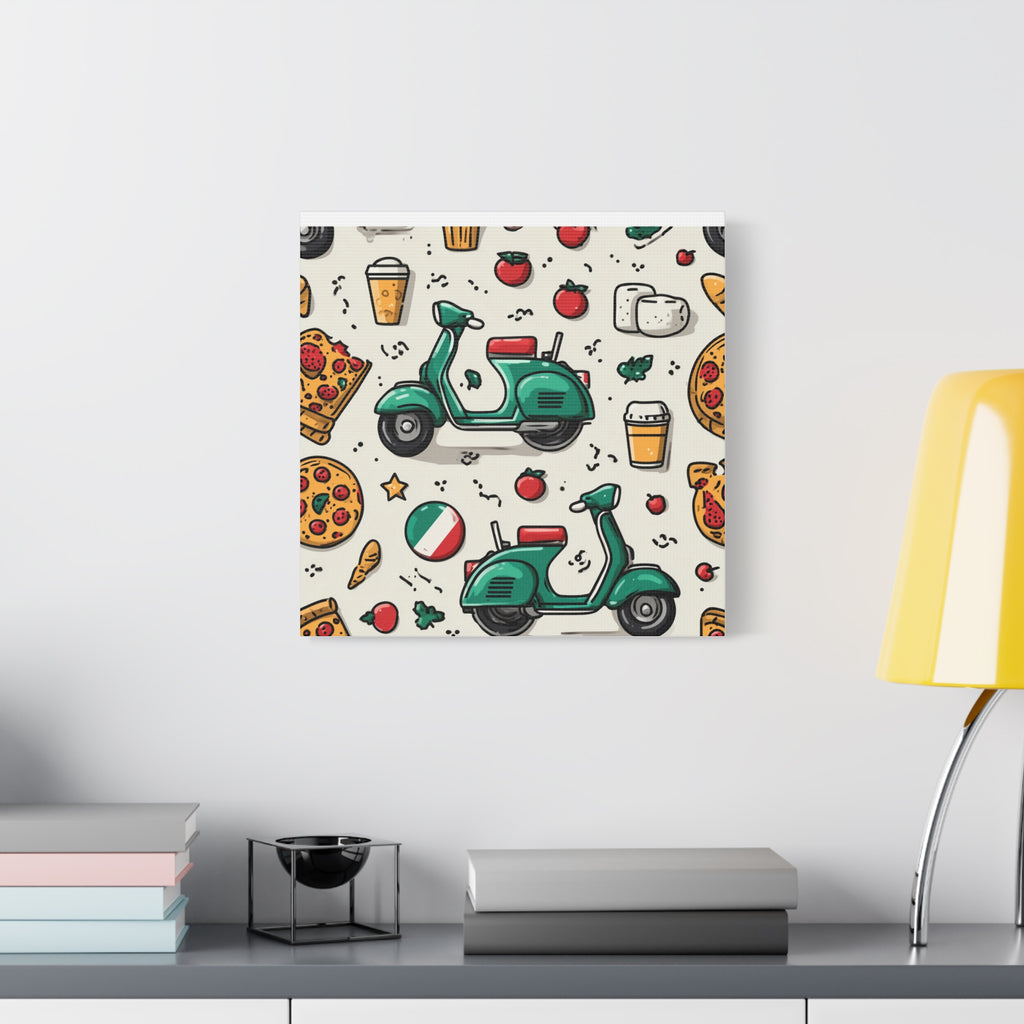 Vibrant Travel Nostalgia Canvas Art, Scooter Decor, Foodie Wall Art, Fun Home Decor, Gift for Adventurers, Kitchen Wall Hanging
