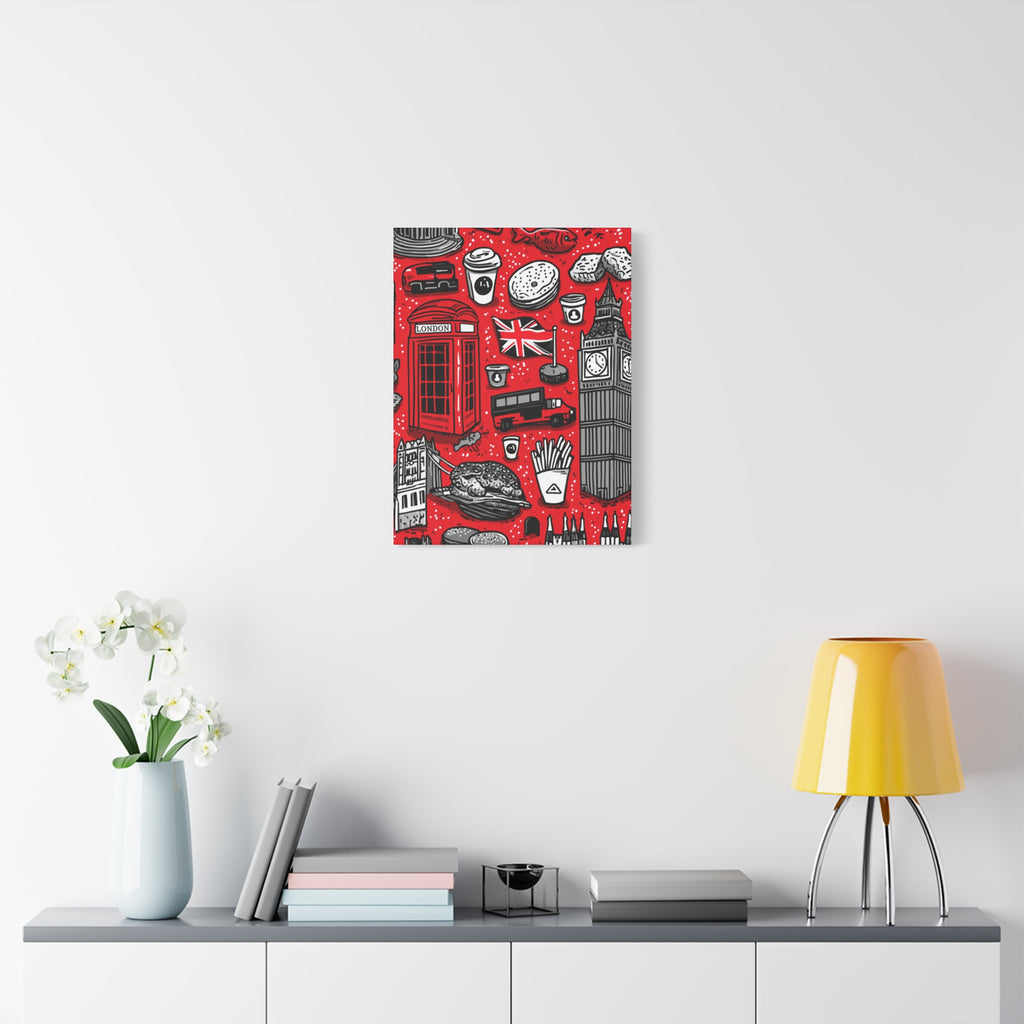 London-Themed Canvas Art, Wall Decor, Home Office Artwork, UK Travel Gift, British Culture Decor, Red and Black Design