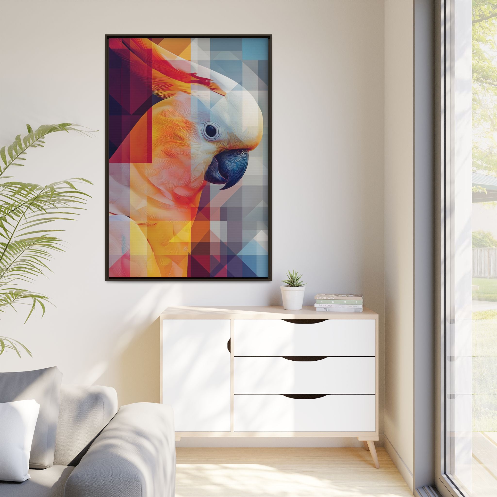 Prismatic Plume: Geometric Parrot Portrait, Digital Mosaic Abstraction   |    Custom Orders Available