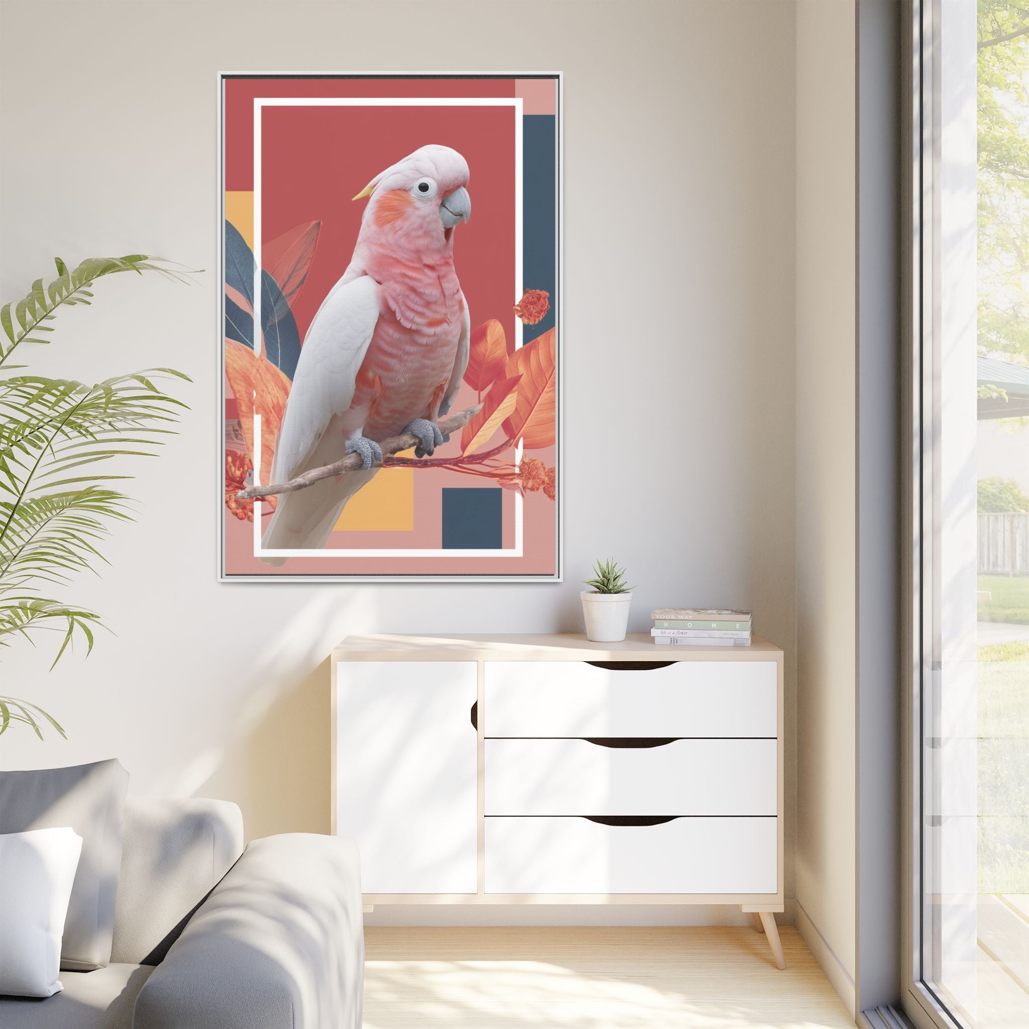 Framed Print: Cockatoo in Contemporary Geometric Style, Modern Avian Art Collection   |  Personalized & Custom Orders Available