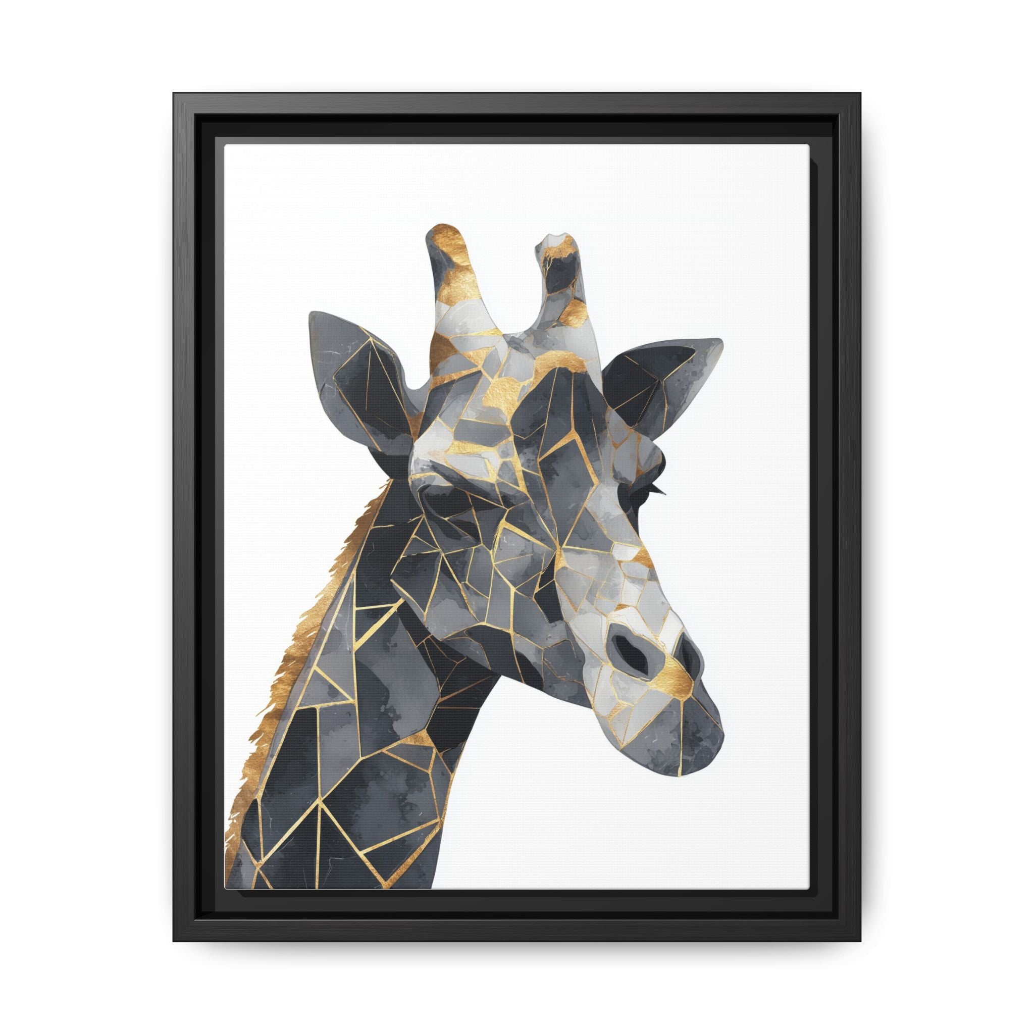 Geometric Giraffe Mosaic Framed Print : Contemporary Cubist Animal Portrait, Metallic Gold Angular Design   |   Custom Orders Available