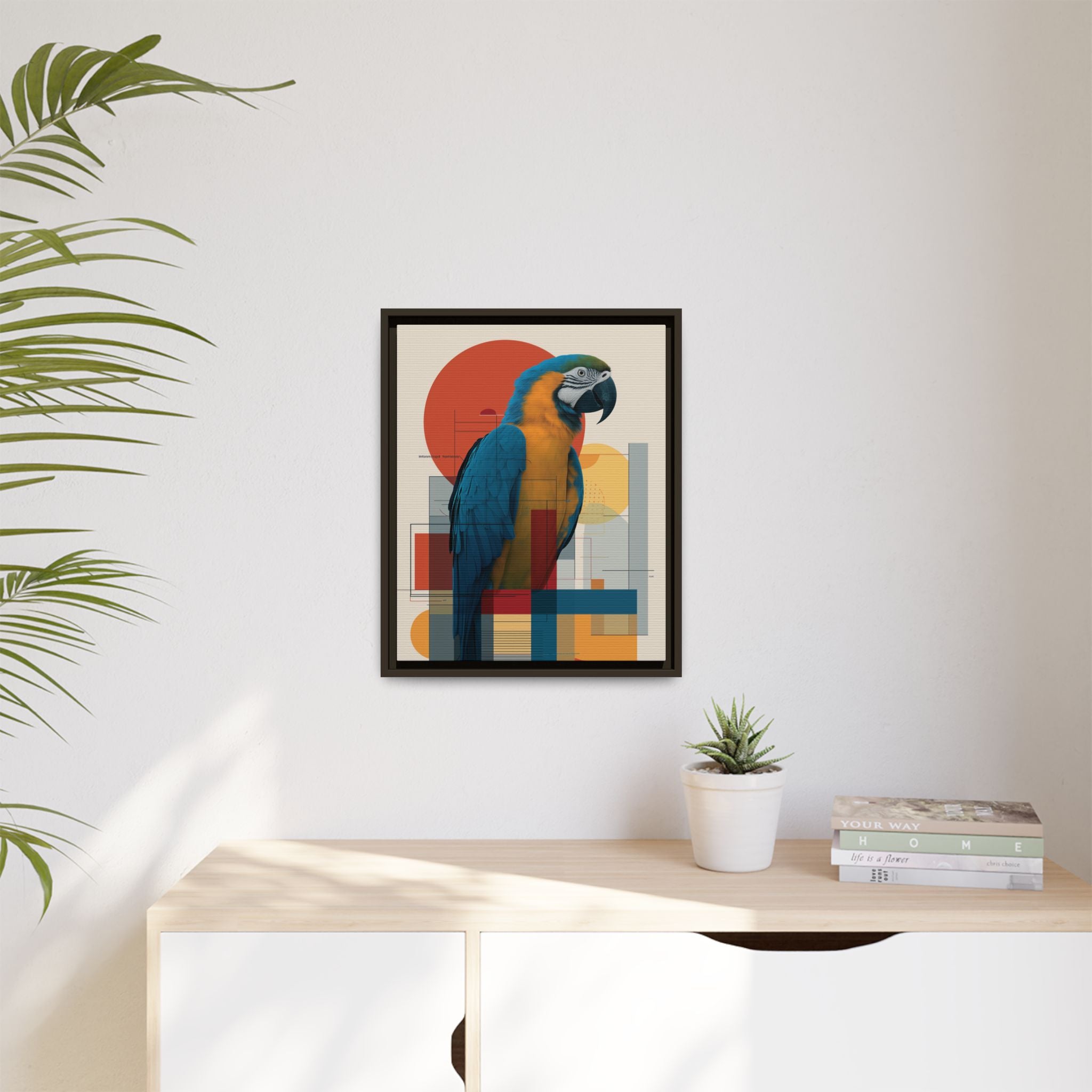 Macaw in Geometric Harmony: Modern Avian Portrait, Architectural Abstract Composition   |    Custom Orders Available