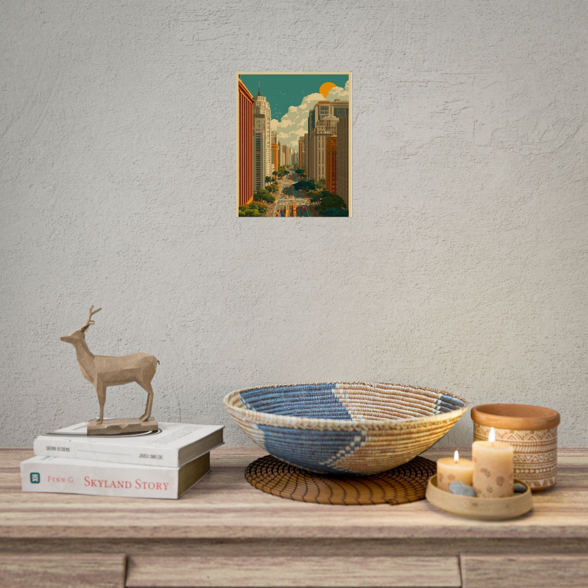 Urban Vibrancy: Retro Sao Paulo Skyline, Mid-Century Modern Cityscape   |    Custom Orders Available