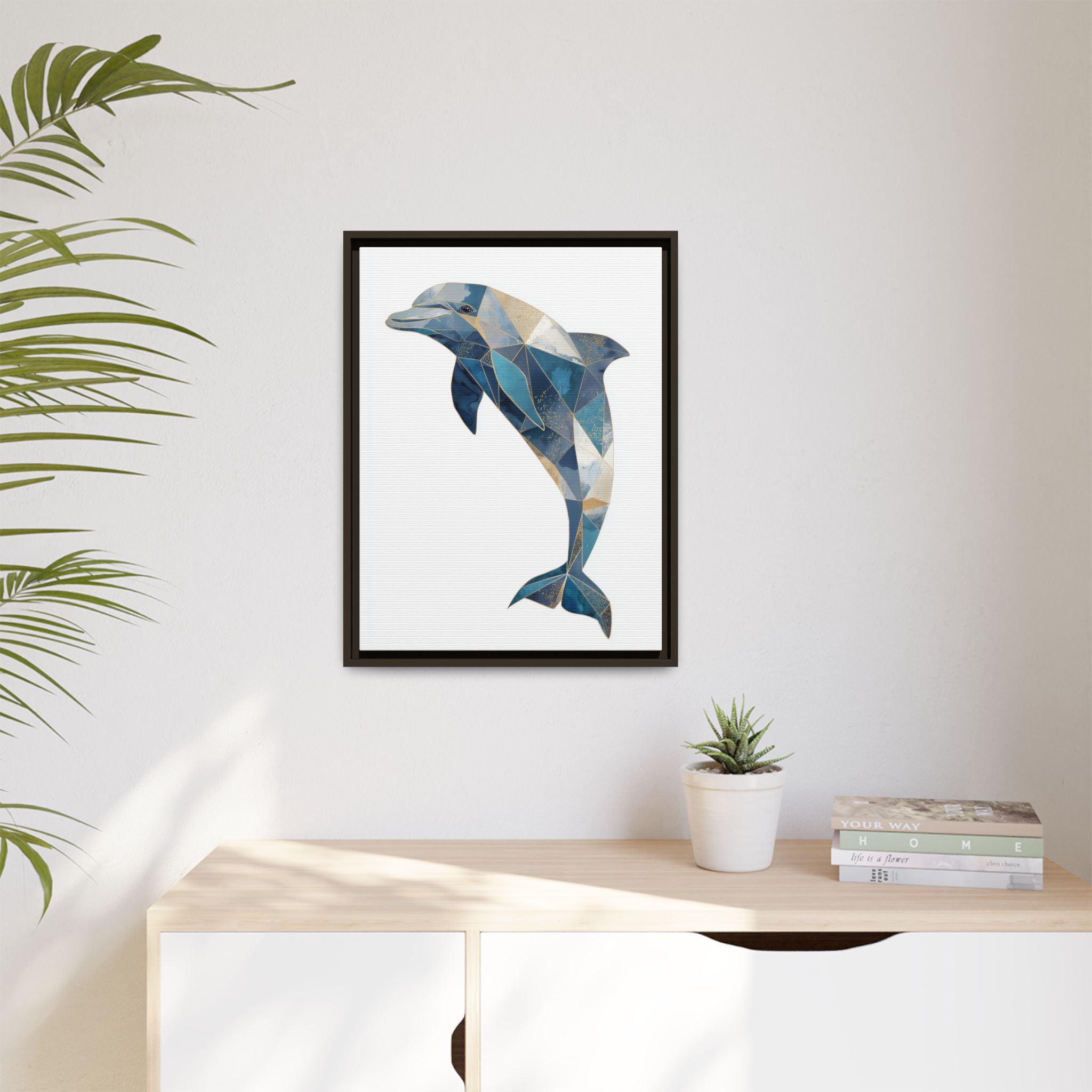 Geometric Dolphin Mosaic Framed Print , Contemporary Marine Art   |  Personalized & Custom Orders Available
