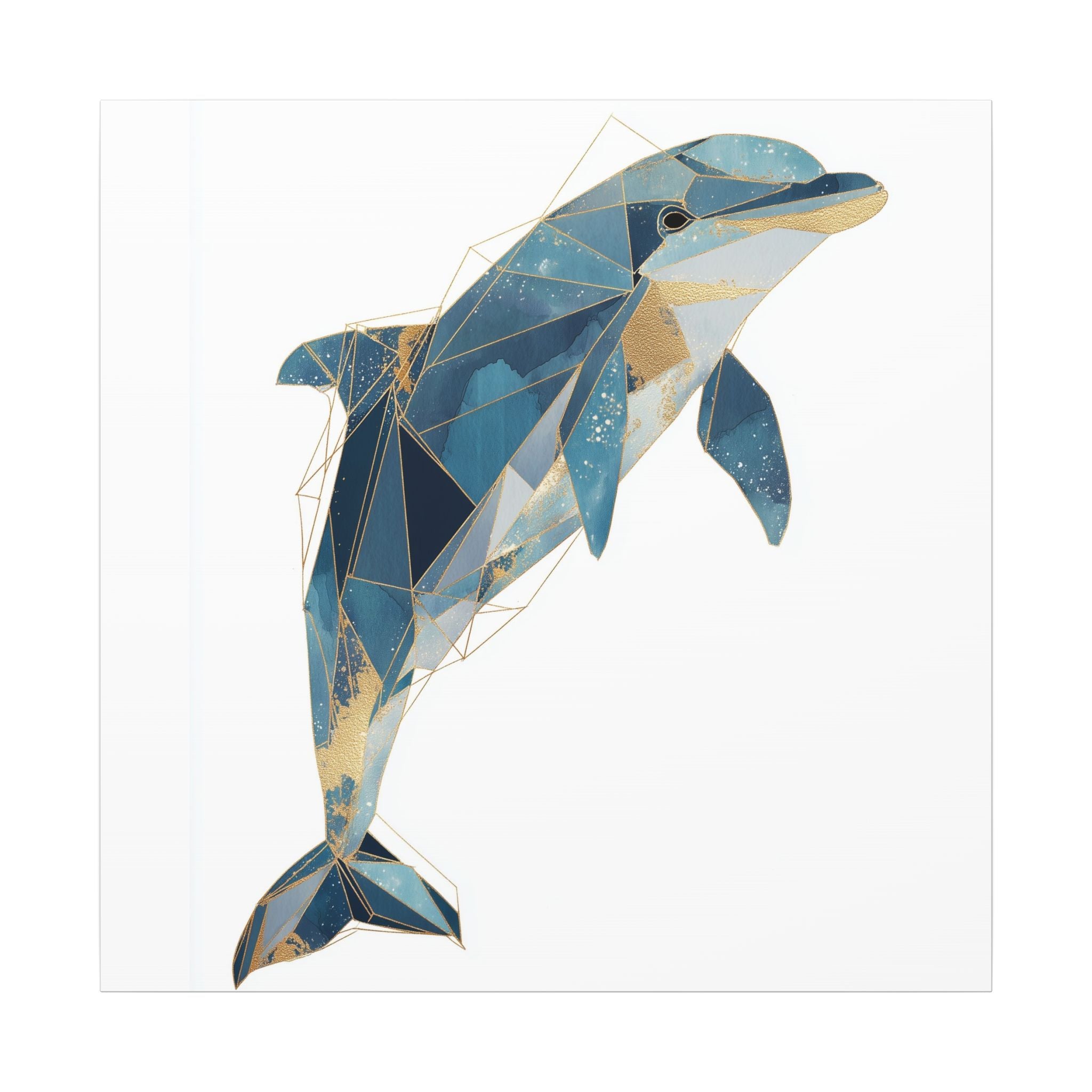 Celestial Dolphin: Geometric Marine Art, Low-Poly Oceanic Design, Blue and Gold Abstraction   |  Personalized & Custom Orders Available