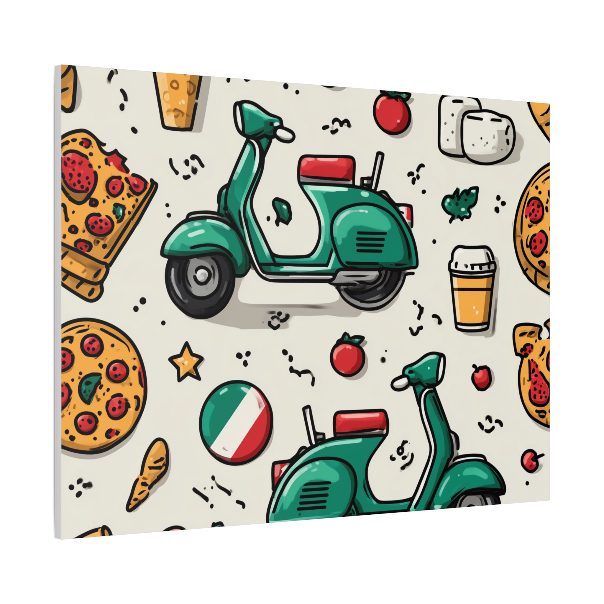 Vibrant Travel Nostalgia Canvas Art, Scooter Decor, Foodie Wall Art, Fun Home Decor, Gift for Adventurers, Kitchen Wall Hanging