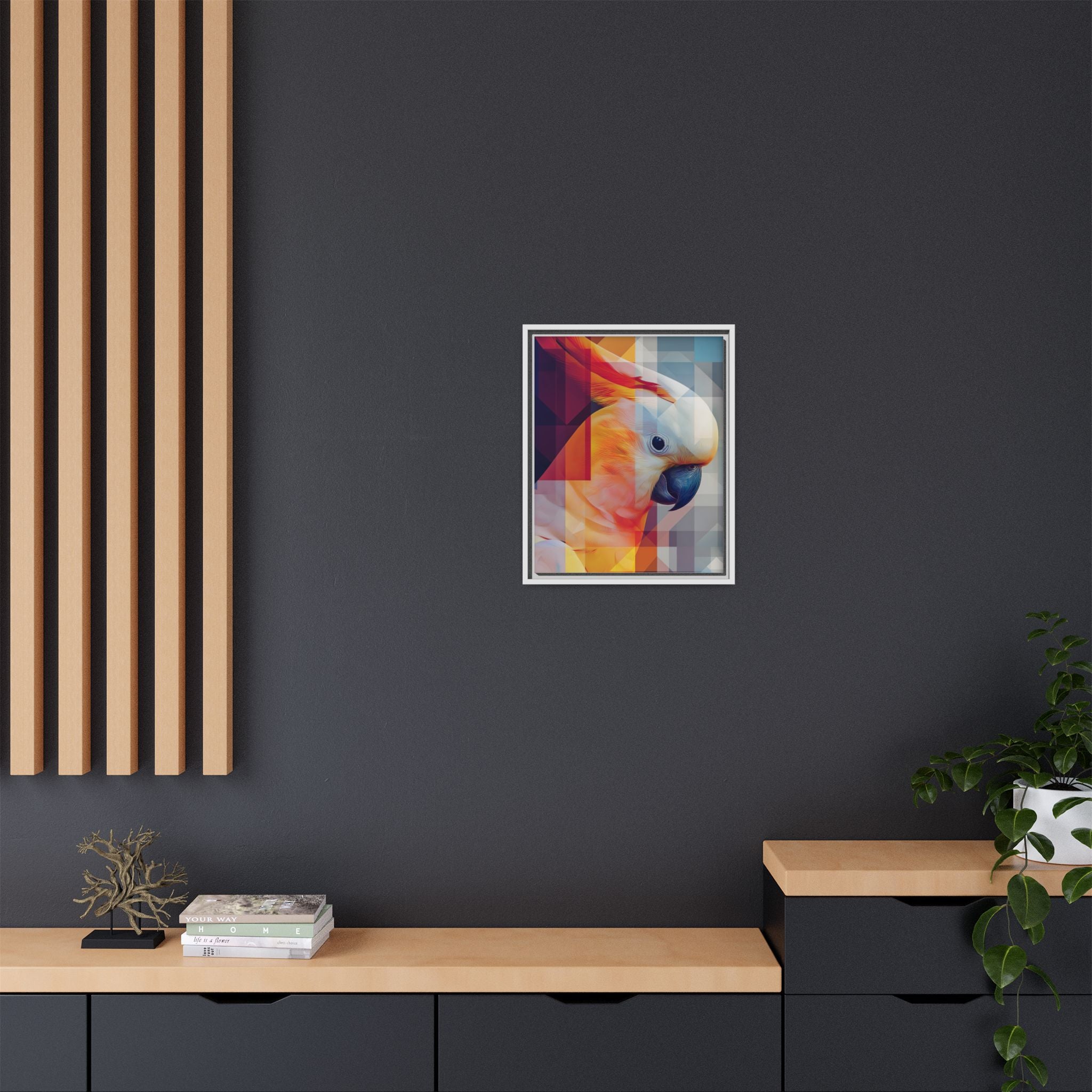 Prismatic Cockatoo Framed Print: Geometric Portrait, Digital Mosaic Artwork   |  Personalized & Custom Orders Available