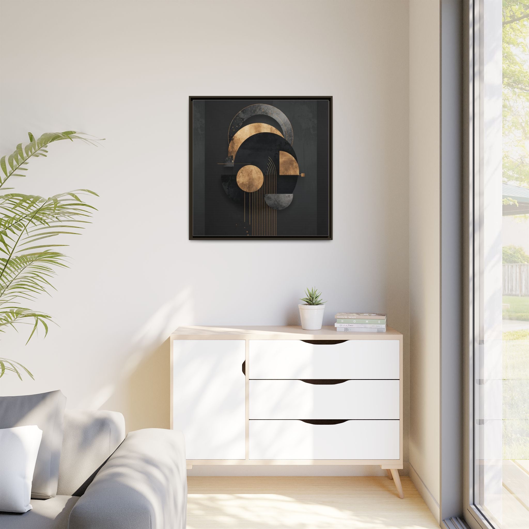 Geometric Resonance: Abstract Gold and Black Design, Minimalist Architectural Art, Modern Metallic Composition   |   Custom Orders Accepted