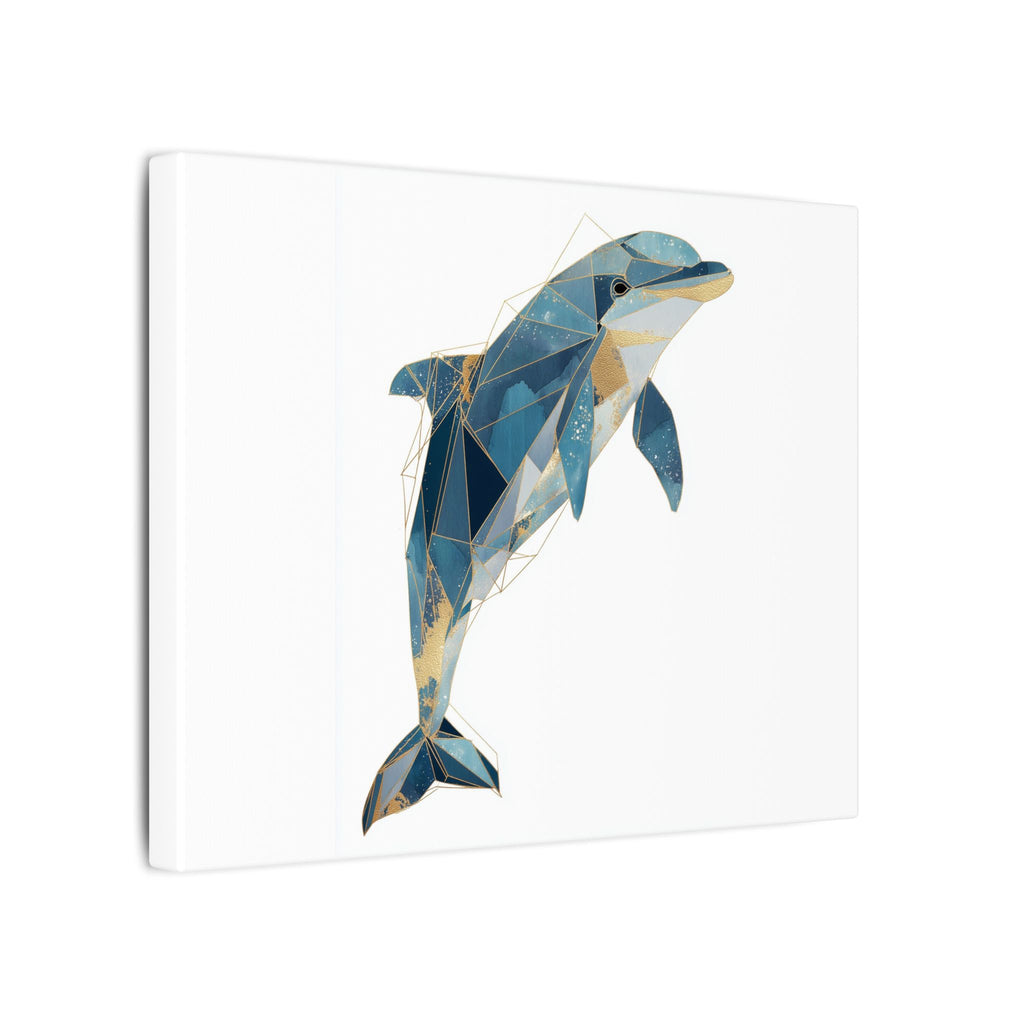 Celestial Dolphin: Geometric Marine Art, Low-Poly Oceanic Design, Blue and Gold Abstraction   |  Personalized & Custom Orders Available