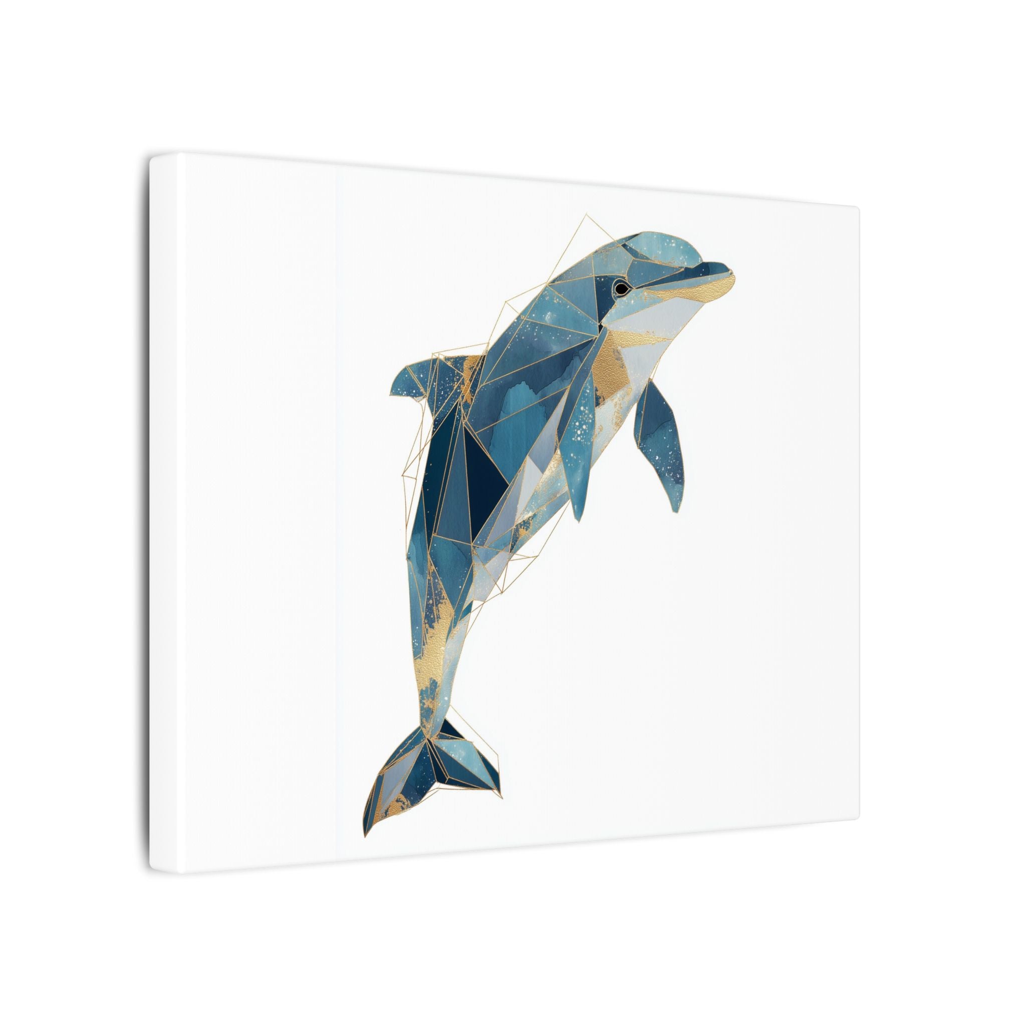 Celestial Dolphin: Geometric Marine Art, Low-Poly Oceanic Design, Blue and Gold Abstraction   |  Personalized & Custom Orders Available