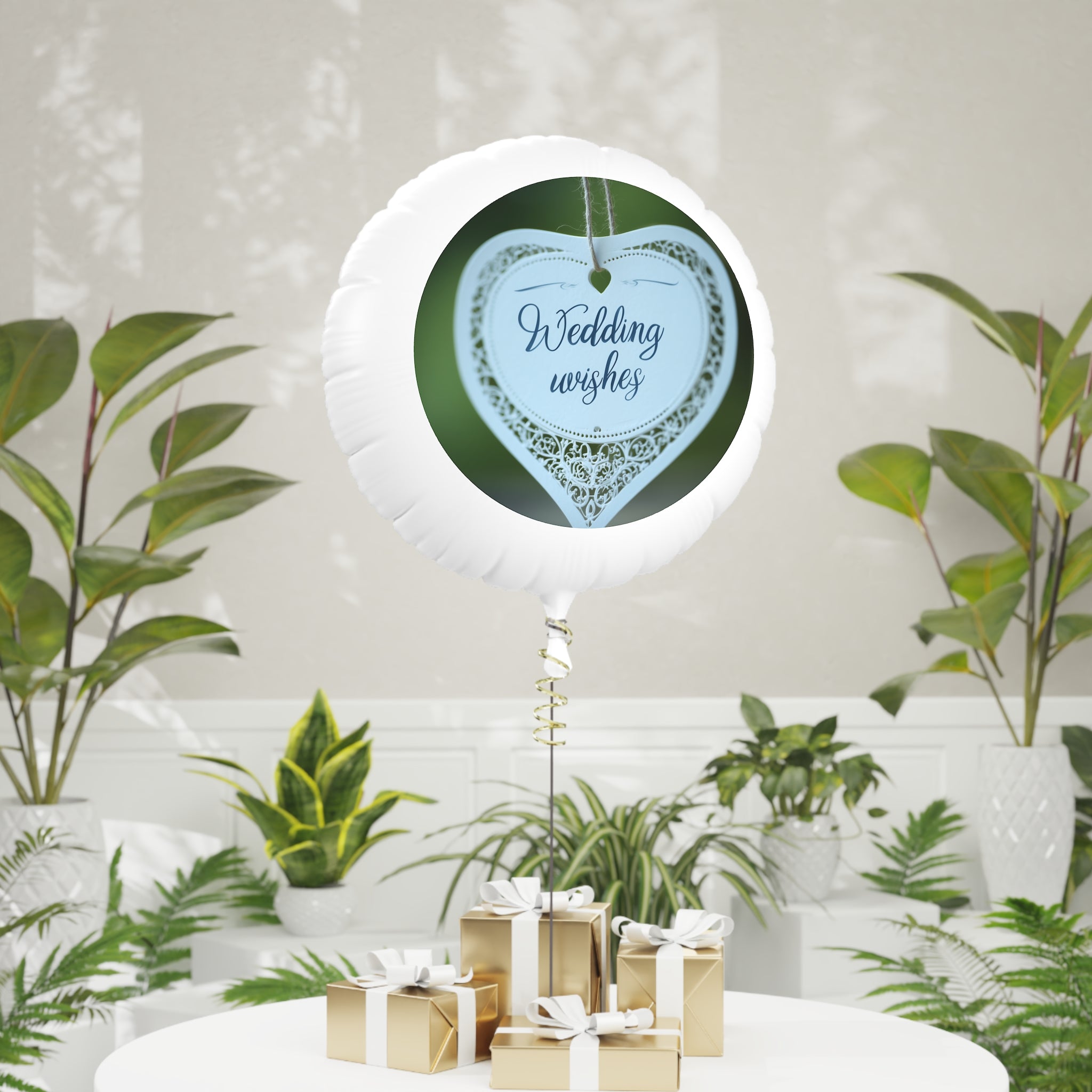 Wedding Wishes Mylar Balloon — Heart Lace Helium Balloon for Weddings & Receptions