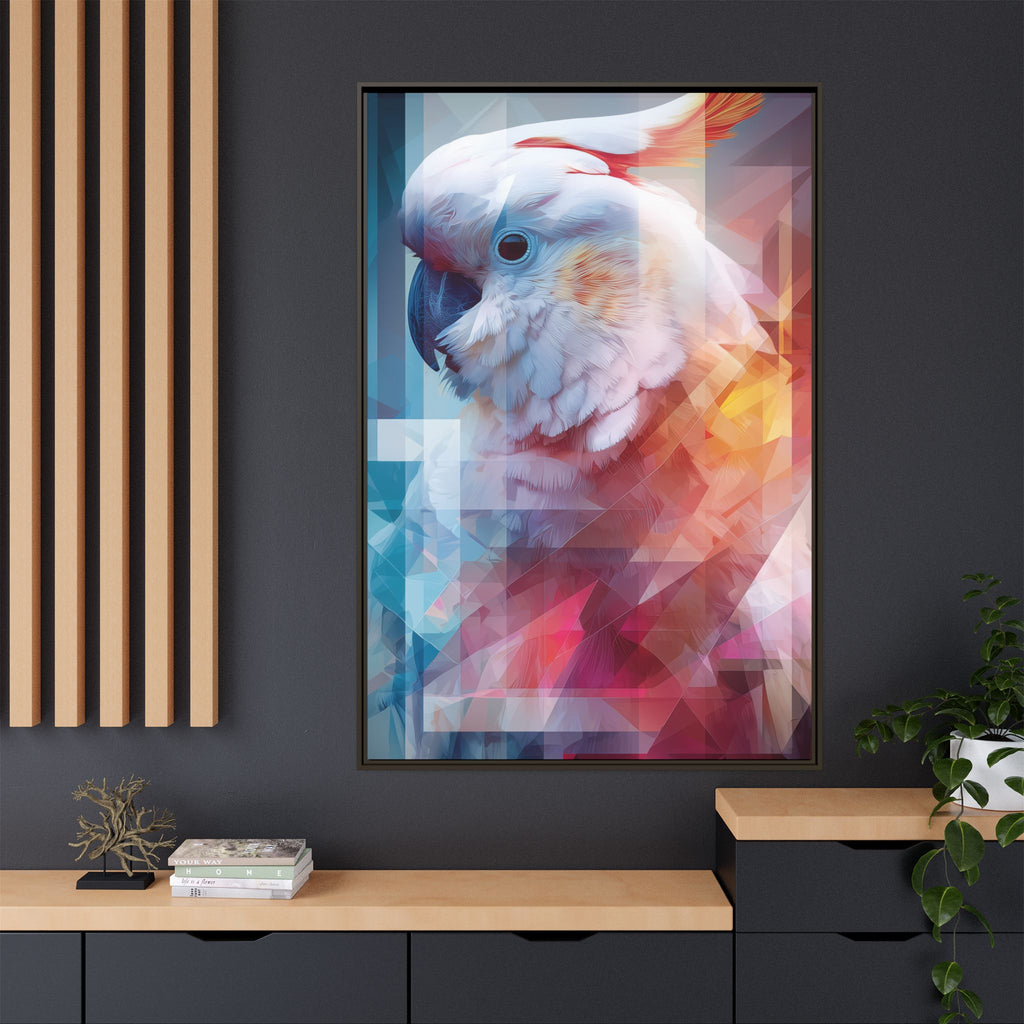 Fractured Cockatoo Framed Print: Geometric Wildlife Art, Low-Poly Digital Illustration   |  Personalized & Custom Orders Available