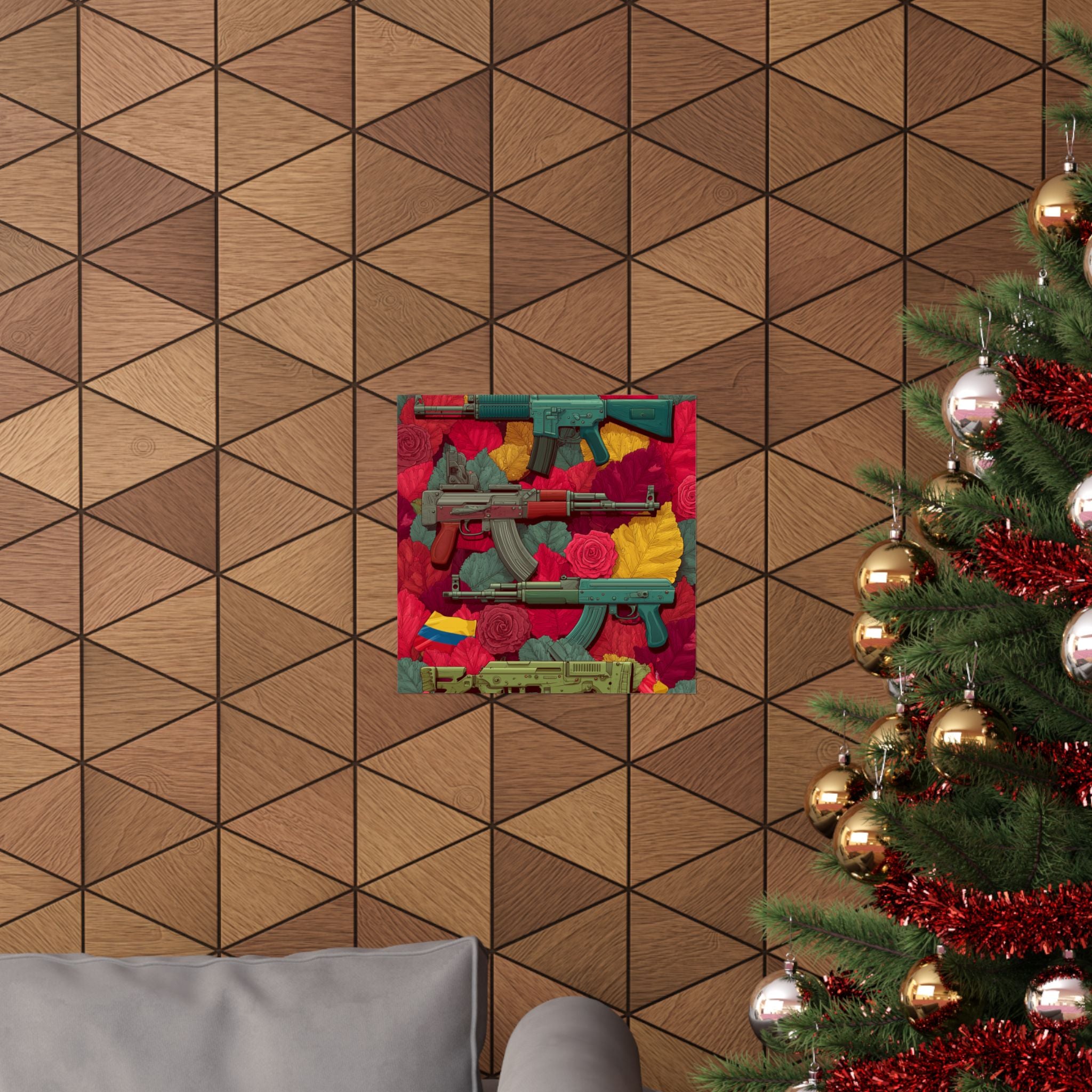 Vibrant Gun Art Vertical Poster, Unique Wall Decor, Military Theme Art, Home Office Decoration, Gift for Gun Enthusiasts