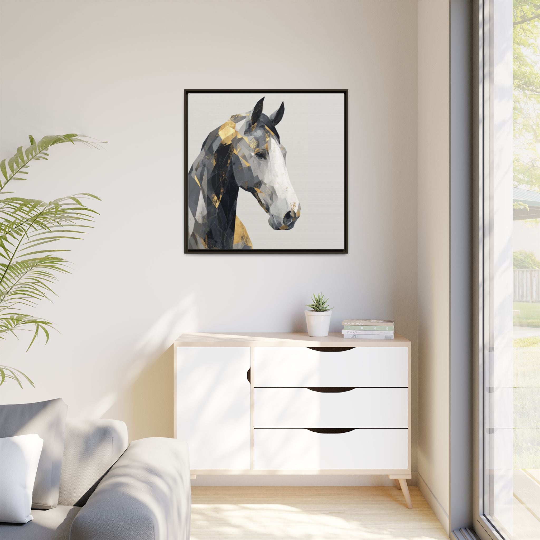 Geometric Stallion: Cubist Equine Art, Modern Metallic Polygonal Design   |  Personalized & Custom Orders Available