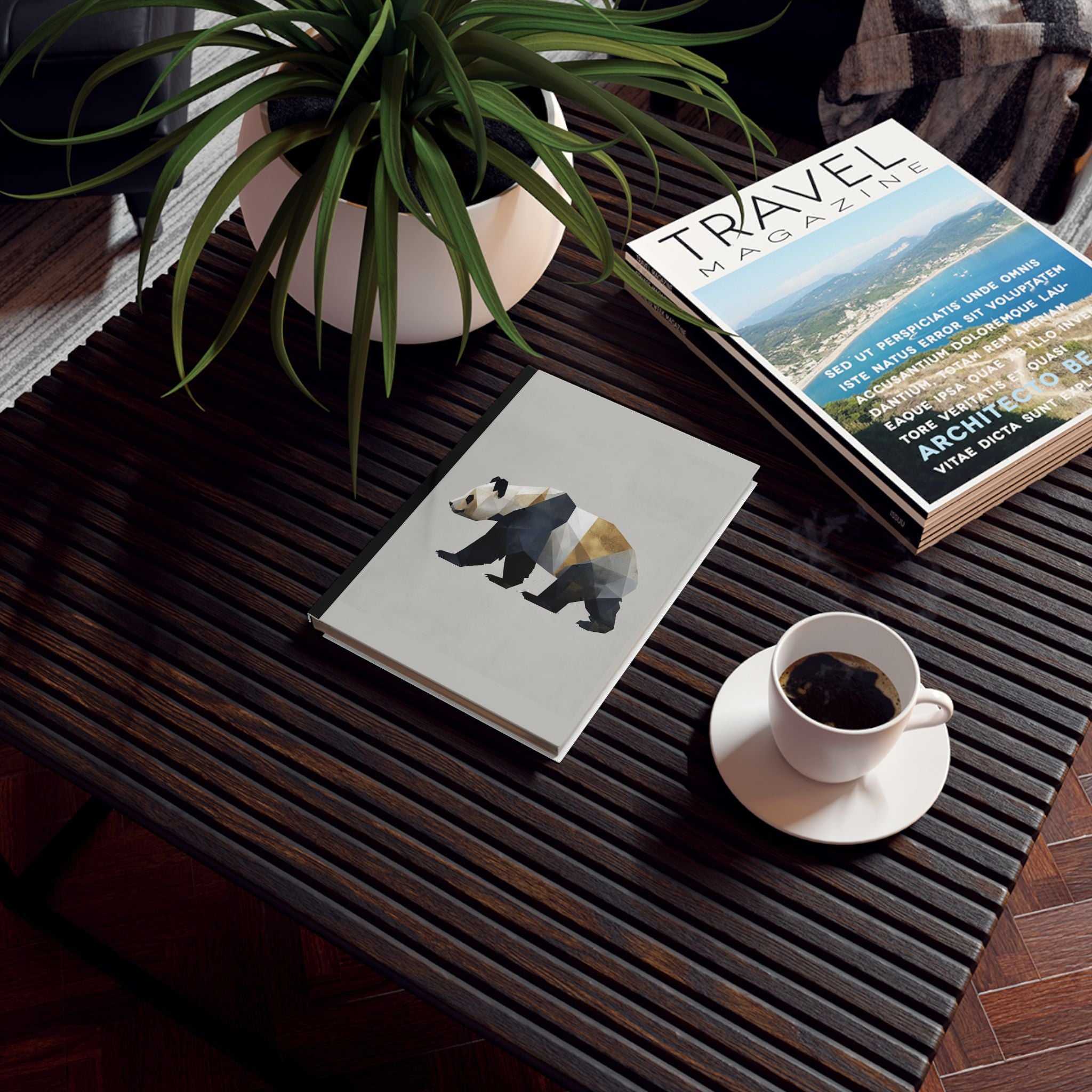 Personalized Journal    |  Geometric Panda: Low-Poly Animal Art, Contemporary Wildlife Design, Metallic Modern Illustration