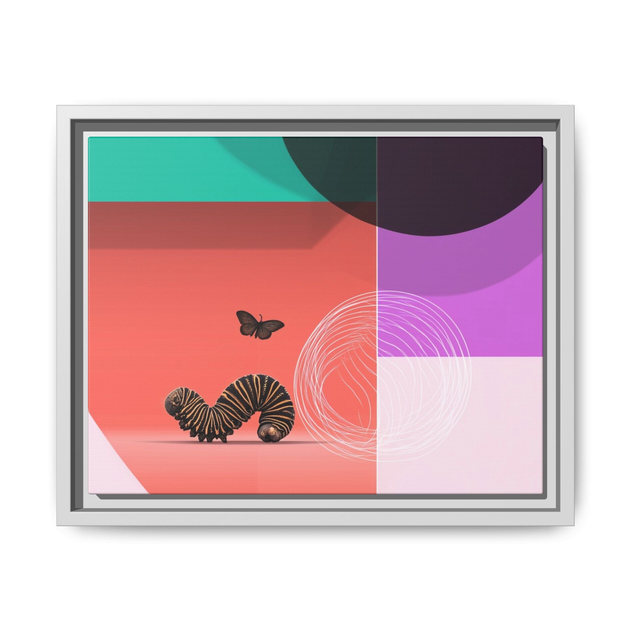 Striped Caterpillar and Butterfly Framed Print , Mid-Century Modern Color Blocks   |  Personalized & Custom Orders Available