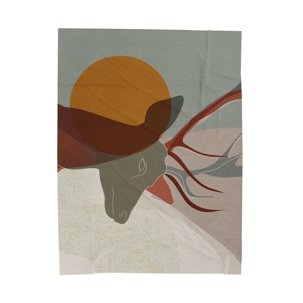 Velveteen Plush Blanket - Geometric Earthen Toned Deer Blanket, Modern Decor, Soft Throw, Cozy Bedding, Home Accent, Gift Idea