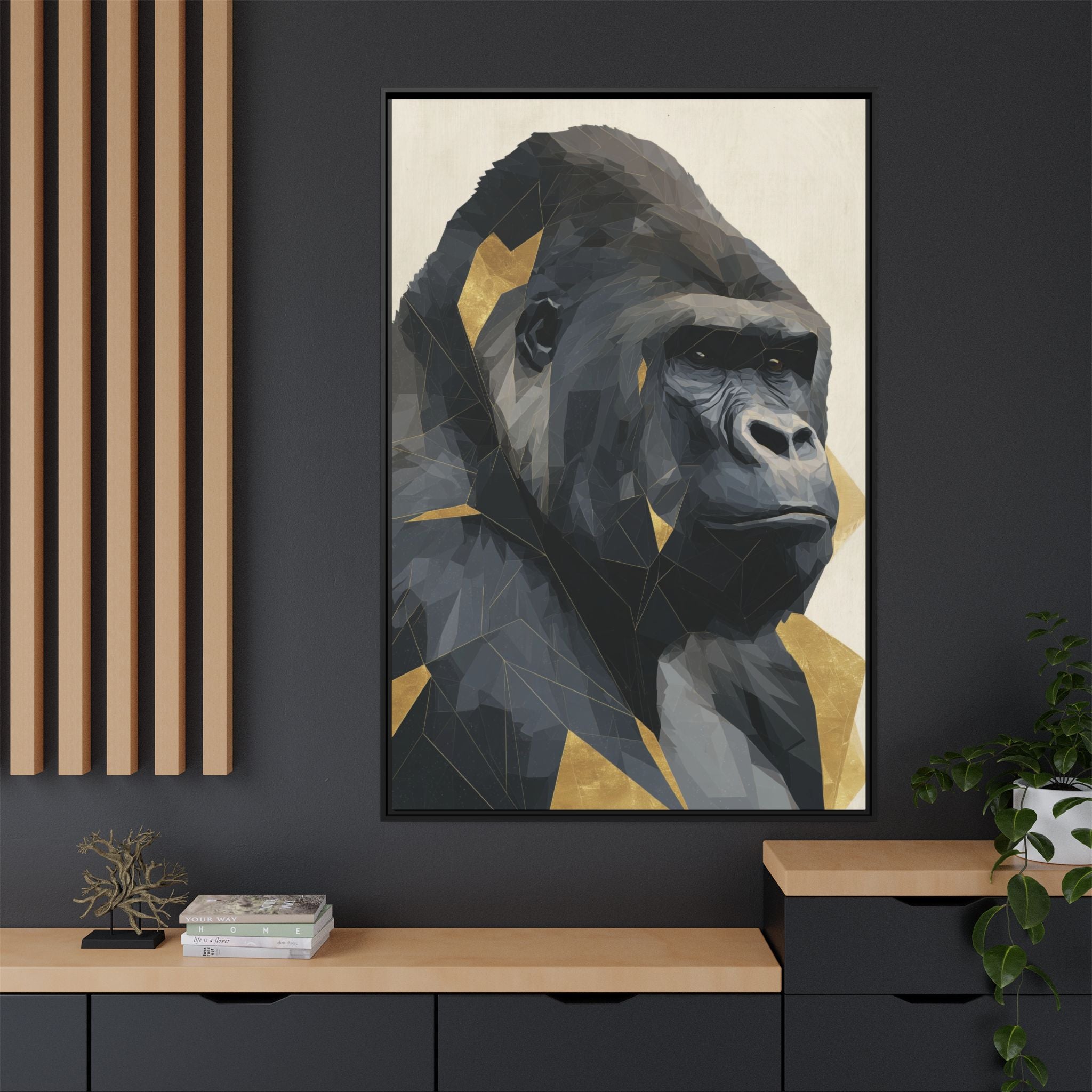 Primal Geometry: Polygonal Gorilla Portrait, Modern Metallic Wildlife Art   |  Personalized & Custom Orders Available