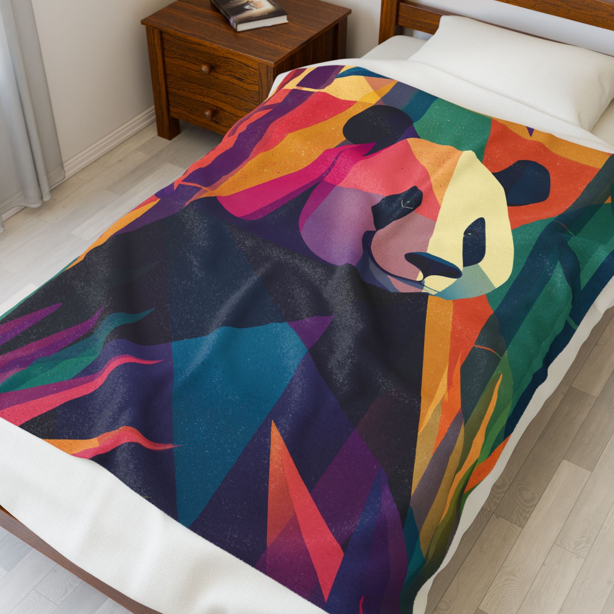 Geometric Panda Plush Blanket: Abstract, Digital Art Illustration, Colorful Wildlife Interpretation   |  Personalized & Custom