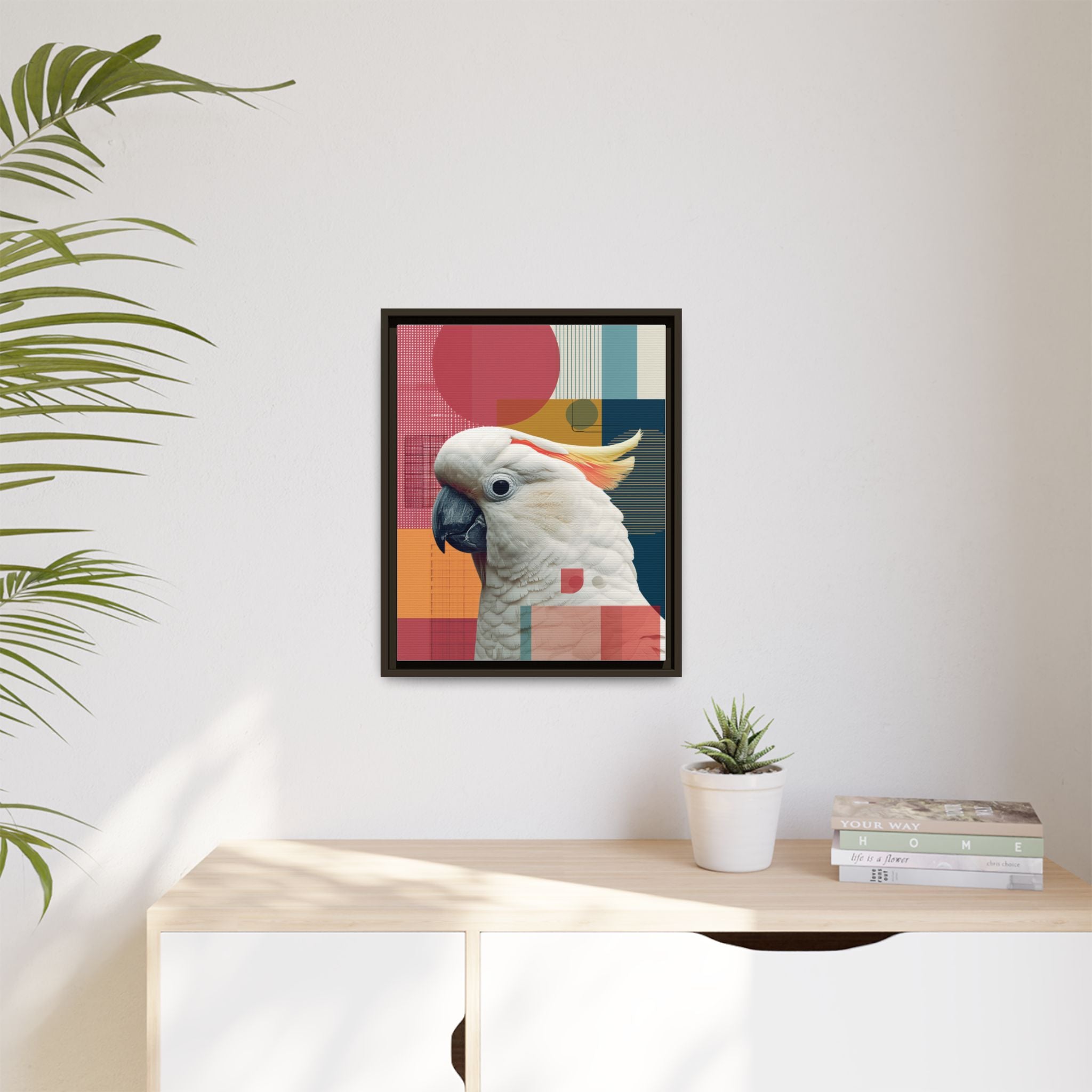 Cockatoo in Geometry: Mid-Century Modern Wildlife Art, Photorealistic Nature Print   |    Custom Orders Available