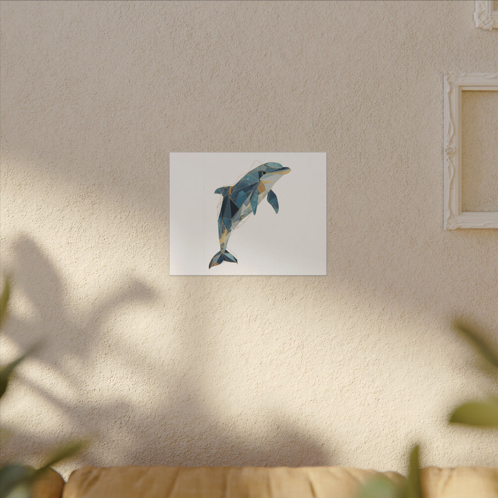 Celestial Dolphin: Geometric Marine Art, Low-Poly Oceanic Design, Blue and Gold Abstraction   |  Personalized & Custom Orders Available