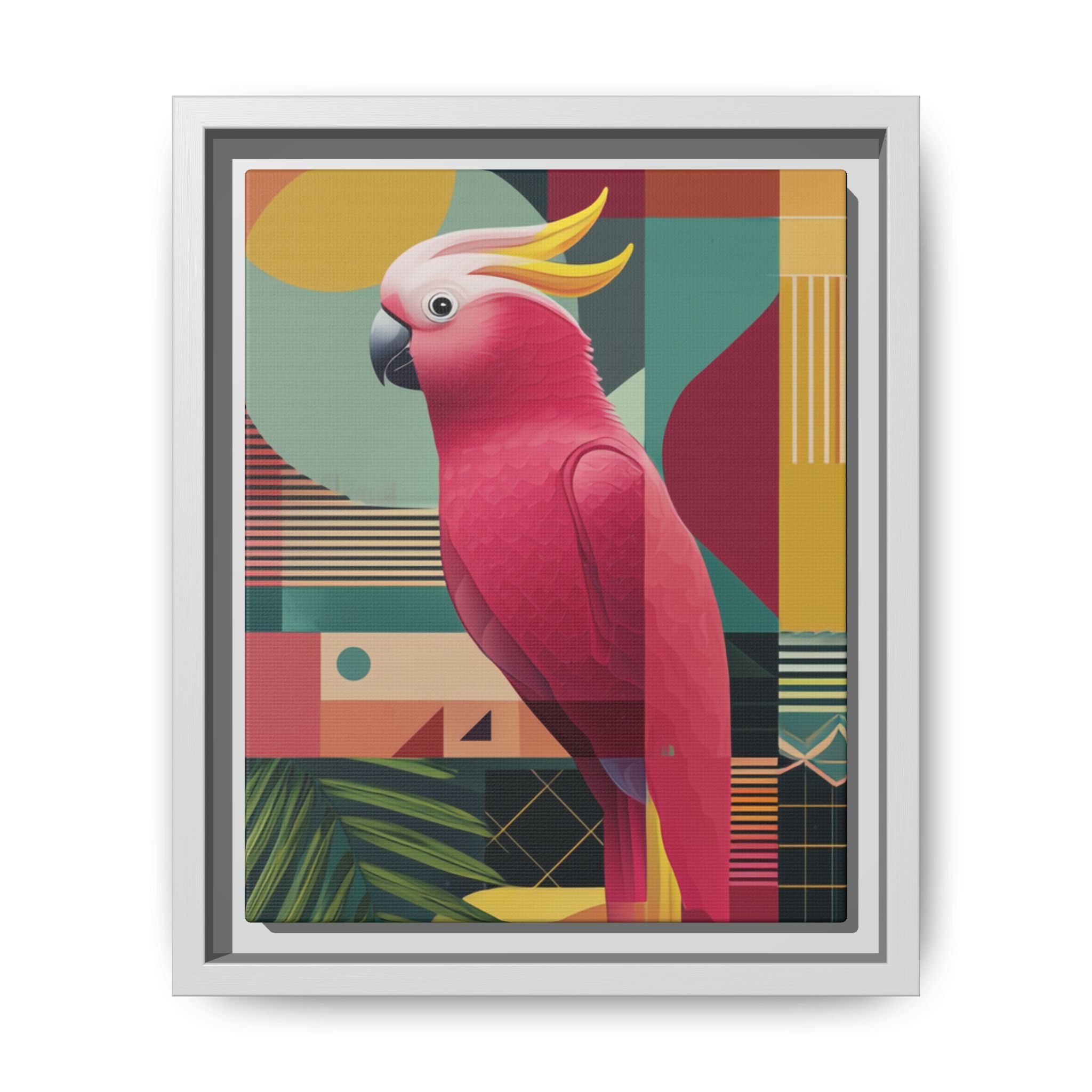 Geometric Cockatoo Framed Print: Mid-Century Modern Bird Art, Contemporary Graphic Print   |  Personalized & Custom Orders Available
