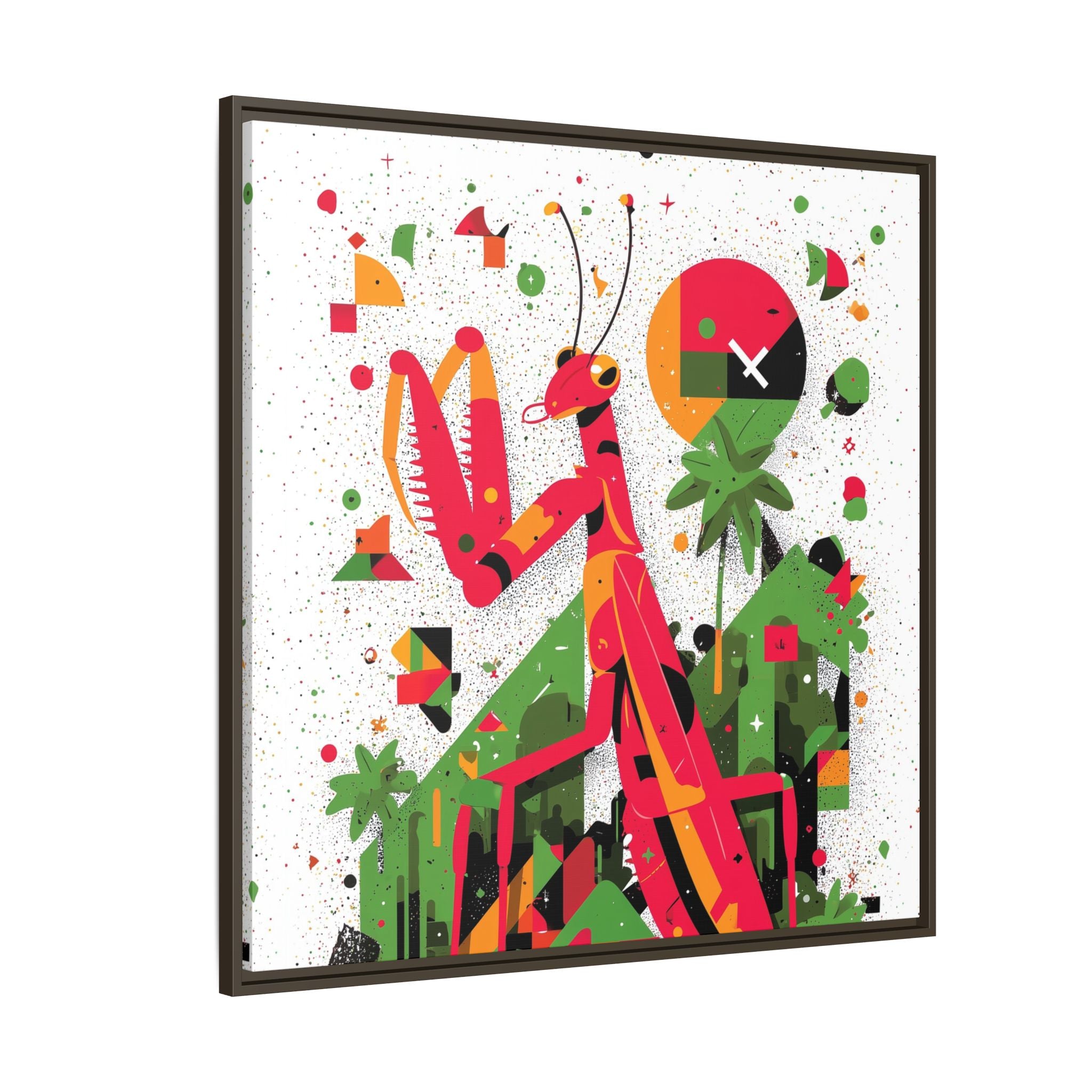 Praying Mantis in Bloom: Geometric Insect Portrait, Abstract Digital Illustration   |    Custom Orders Available