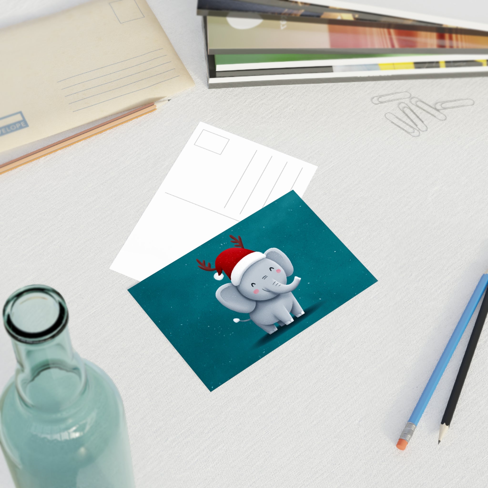 Cute Animals Festive Postcard Set - 10pcs of Holiday Cheer, Christmas Cards, Cute Elephant Designs, Fun Greetings for All Occasions