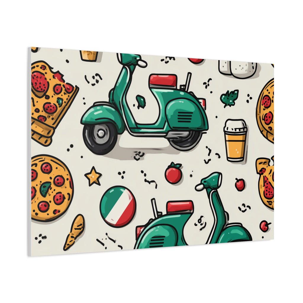 Vibrant Travel Nostalgia Canvas Art, Scooter Decor, Foodie Wall Art, Fun Home Decor, Gift for Adventurers, Kitchen Wall Hanging
