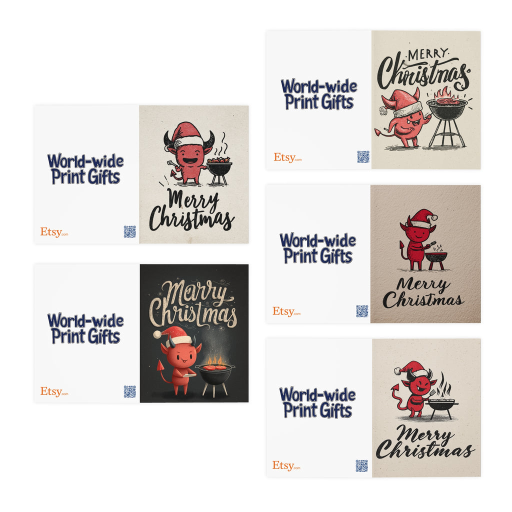 Christmas Greeting Cards (5-Pack) | Fun Holiday Cards, Santa and Devil Designs, Festive Greetings, Xmas Gift Cards, Seasonal Cards