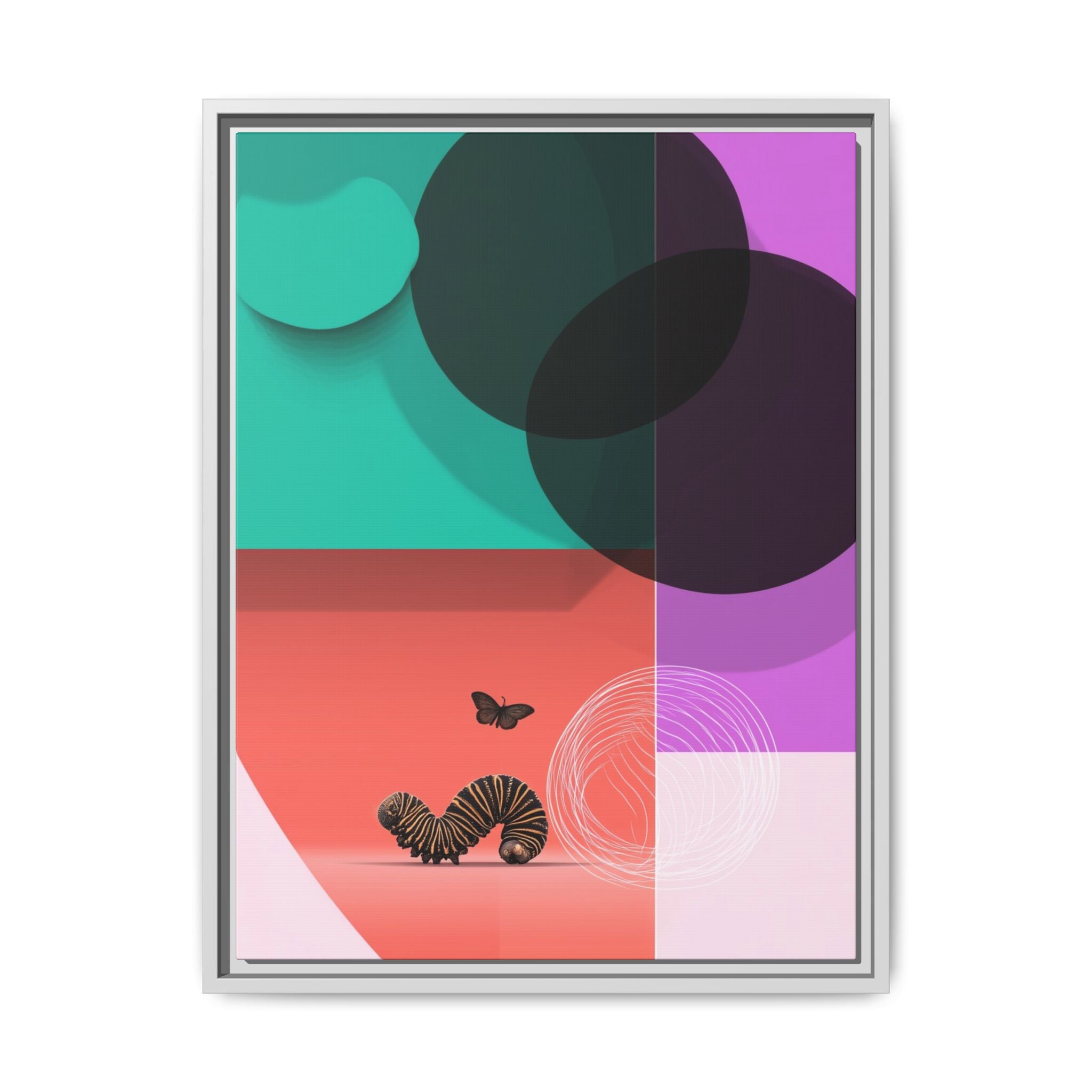 Striped Caterpillar and Butterfly Framed Print , Mid-Century Modern Color Blocks   |  Personalized & Custom Orders Available