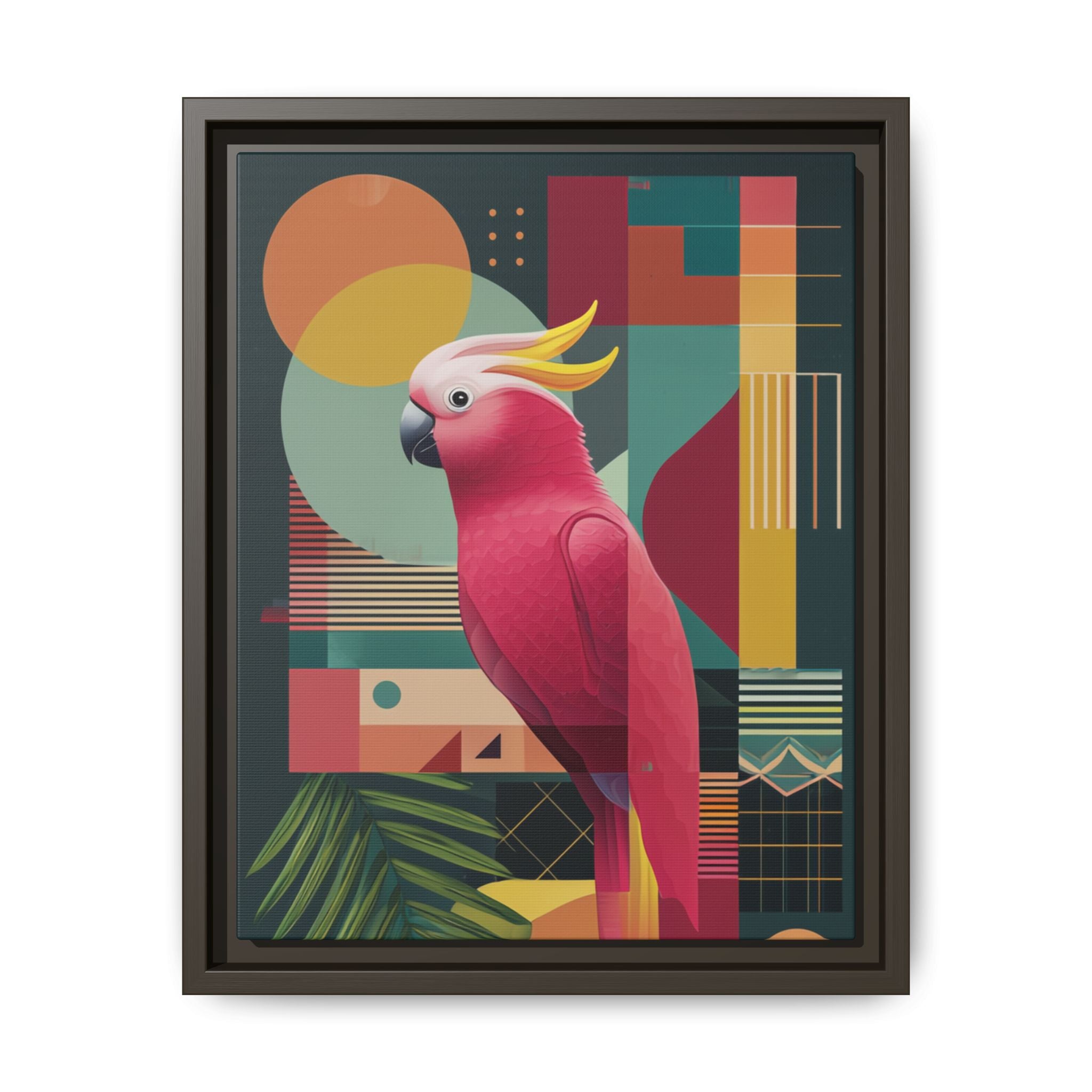 Cockatoo in Geometric Bloom: Mid-Century Modern Art, Tropical Abstract Design   |    Custom Orders Available