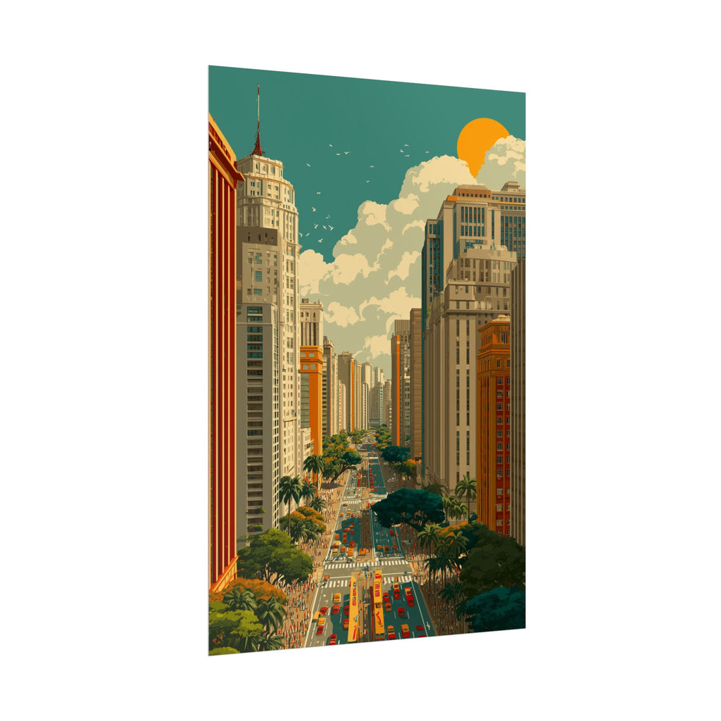 Urban Vibrancy: Retro Sao Paulo Skyline, Mid-Century Modern Cityscape   |    Custom Orders Available