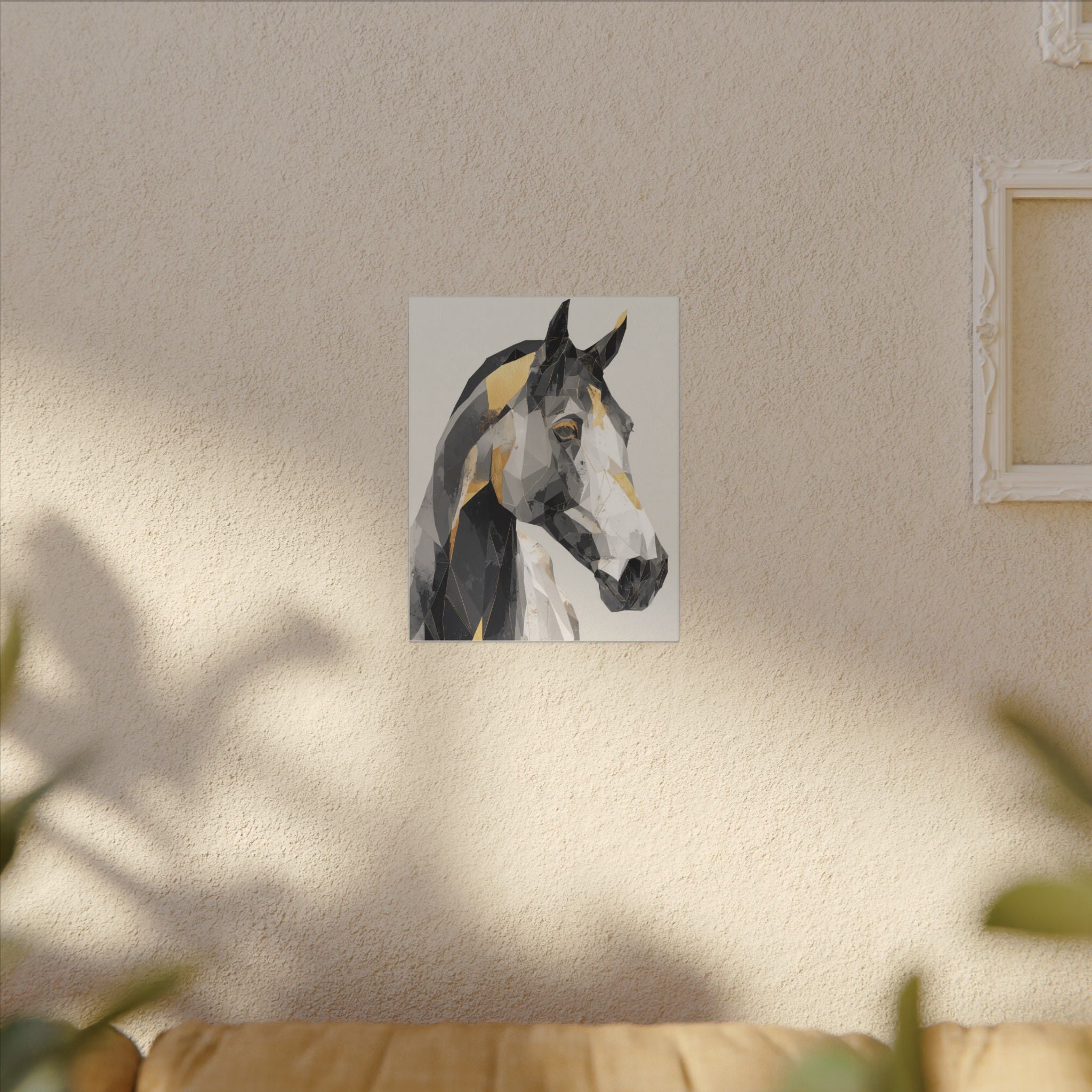 Geometric Equine Elegance: Polygonal Horse Portrait, Modern Digital Art, Metallic Cubist Interpretation   |  Personalized & Custom Orders