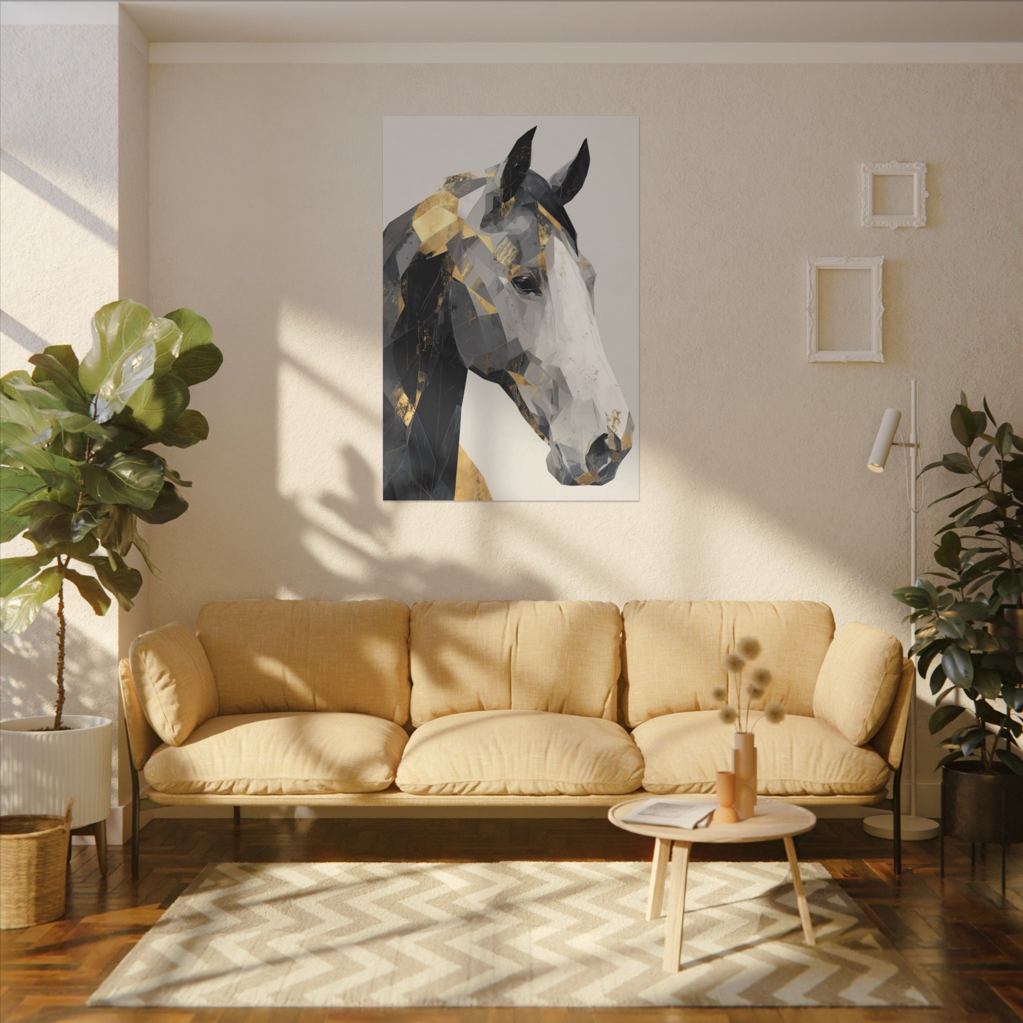 Fractal Equine: Geometric Horse Portrait, Digital Mosaic Artwork, Metallic Angular Design   |  Personalized & Custom Orders Available