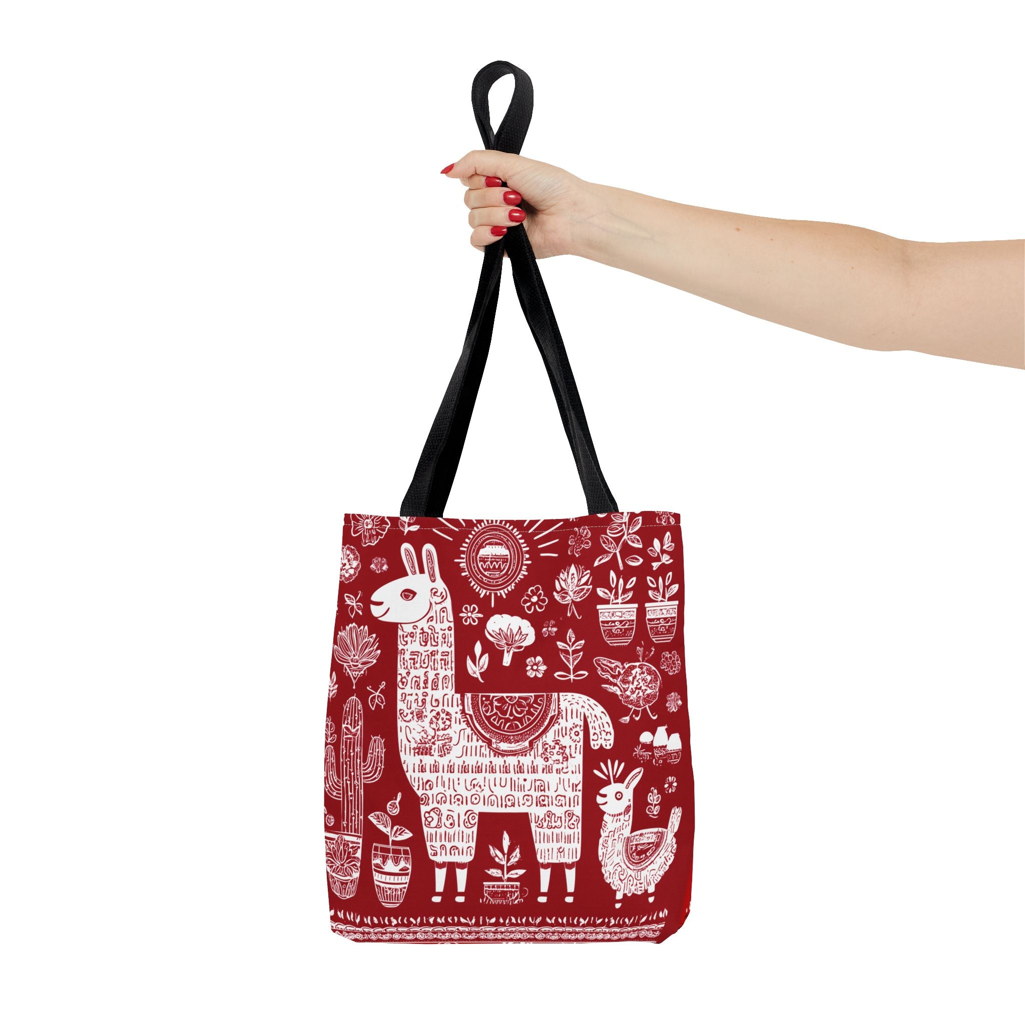 Llama Love Tote Bag, Colorful Alpaca Shopper, Boho Market Tote, Eco-Friendly Gift, Perfect for Festivals, Red AOP Design