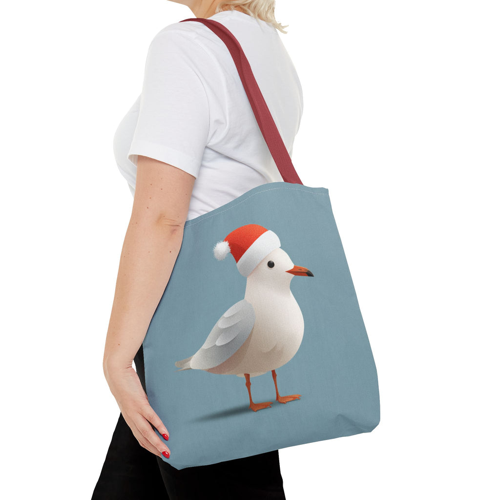 Christmas Seagull Tote Bag, Holiday Shopping Bag, Eco-Friendly Gift Bag, Cute Coastal Accessories, Winter Tote for Bird Lovers