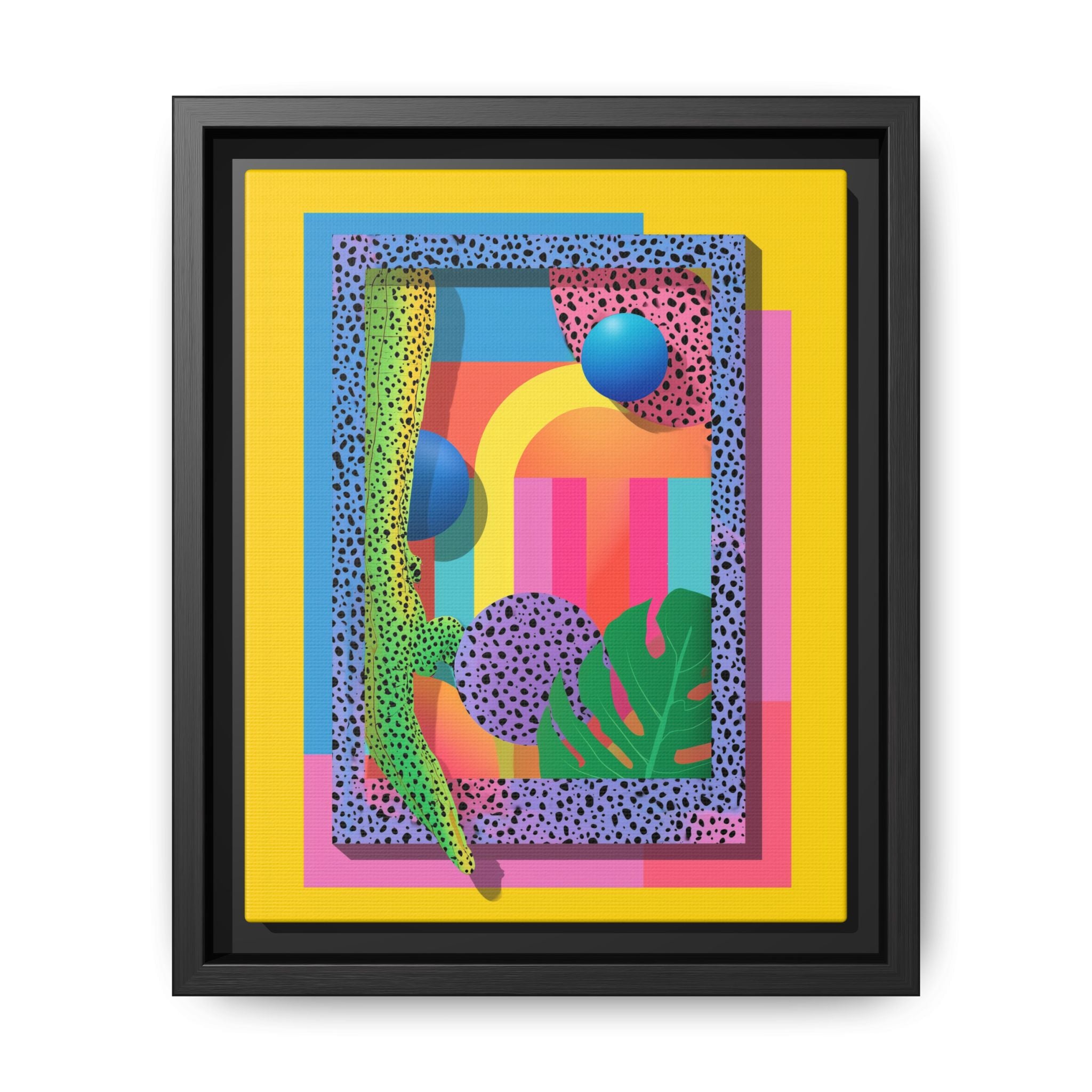 Geometric Rhythms: Abstract Layers of Color, Dimensional Shapes and Tropical Elements, Vibrant Modern Art Composition   |   Custom Orders