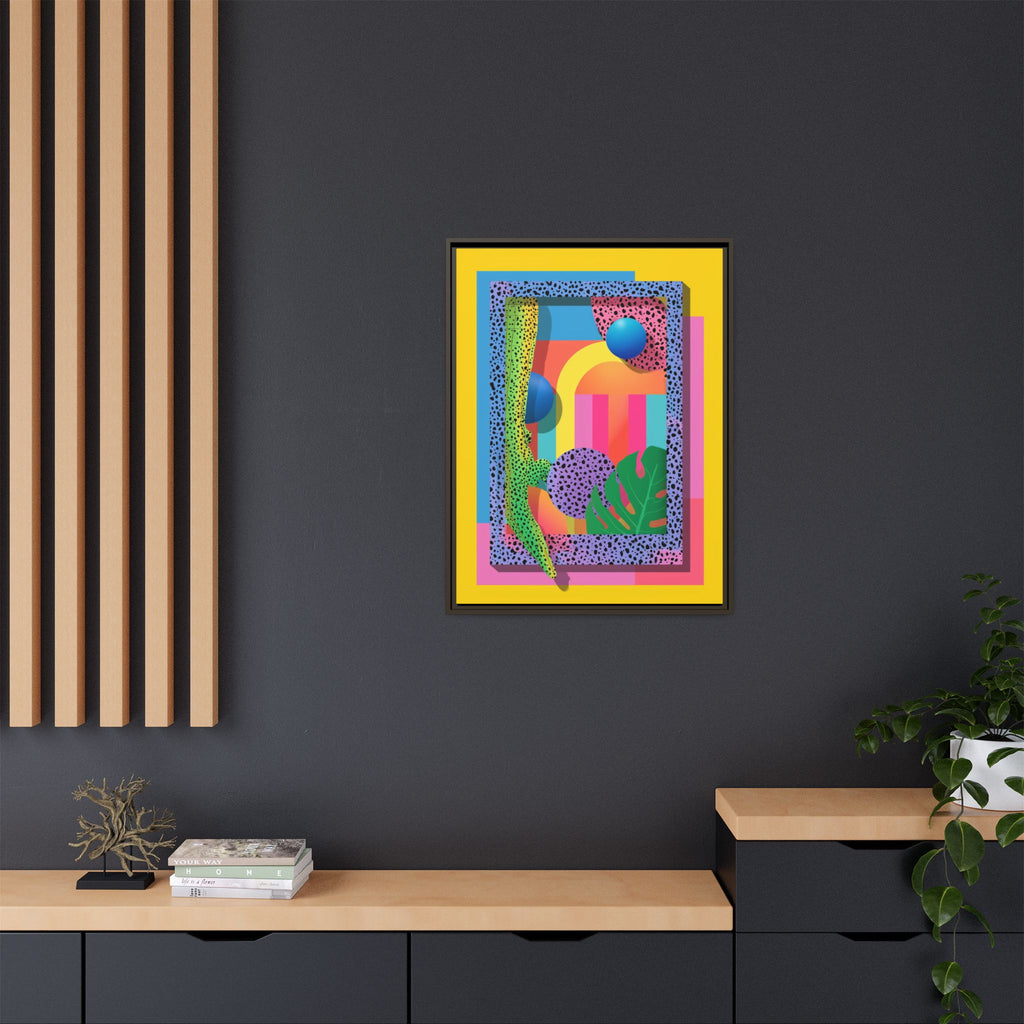 Geometric Rhythms: Abstract Layers of Color, Dimensional Shapes and Tropical Elements, Vibrant Modern Art Composition   |   Custom Orders