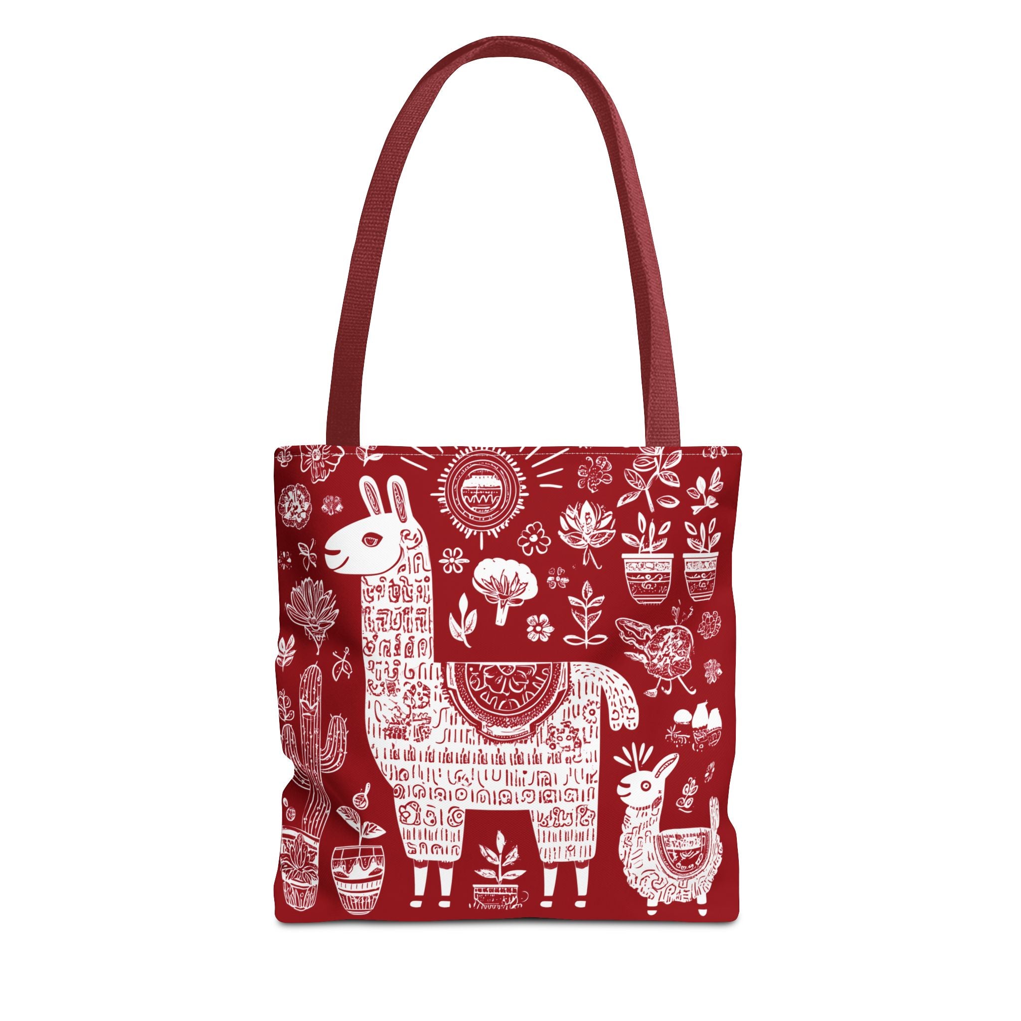 Llama Love Tote Bag, Colorful Alpaca Shopper, Boho Market Tote, Eco-Friendly Gift, Perfect for Festivals, Red AOP Design