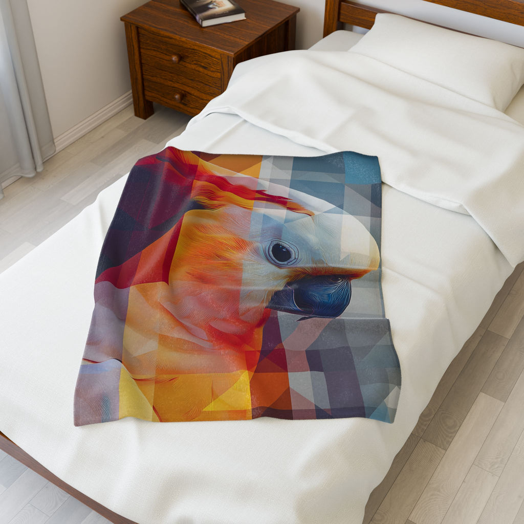 Prismatic Plumage Quilt Cover, Doona Cover, Duvet : Geometric Cockatoo Portrait, Digital Mosaic Art   |    Custom Orders Available