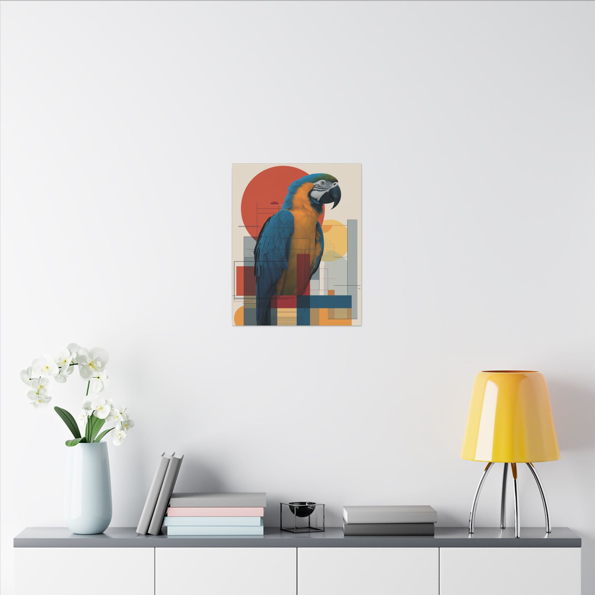 Chromatic Convergence: Macaw in Modernist Geometry, Abstract Avian Portrait   |    Custom Orders Available
