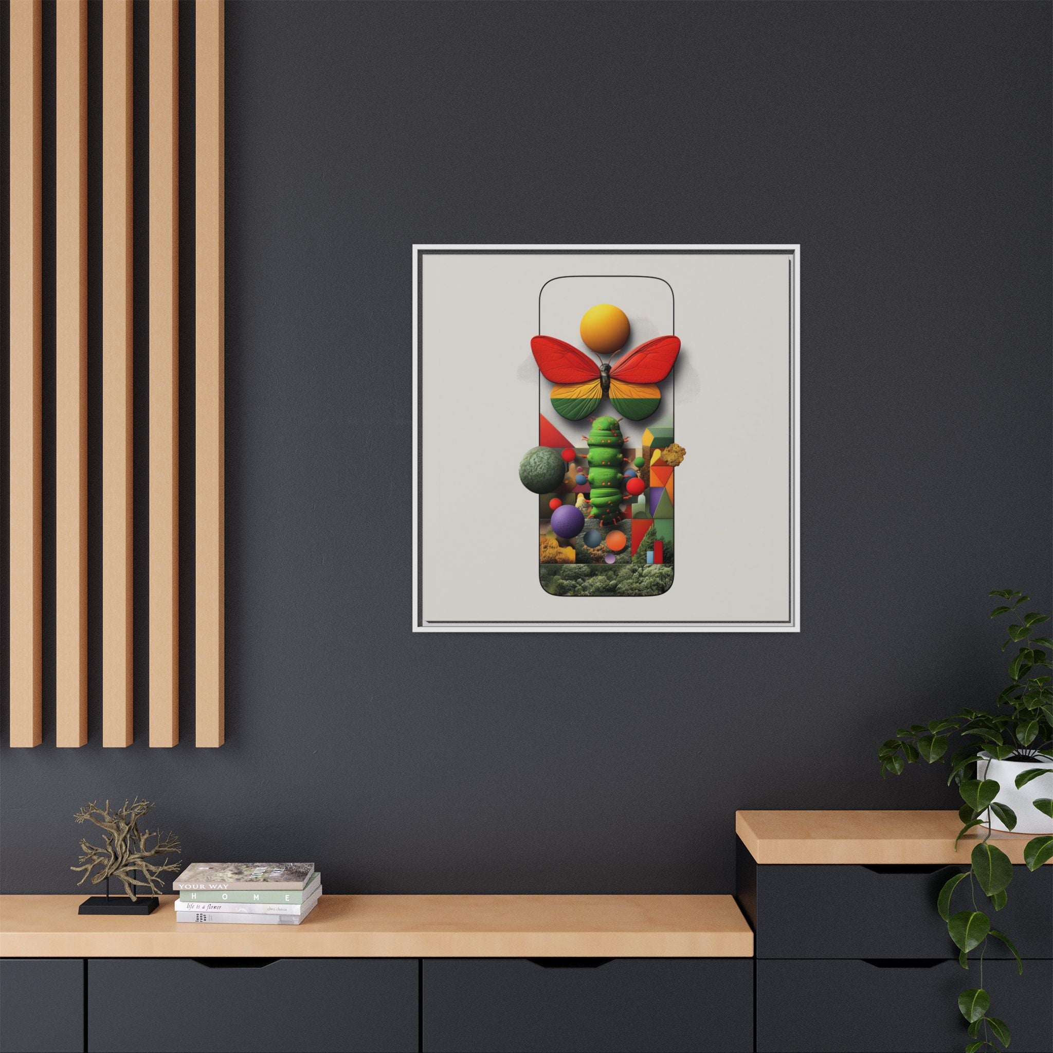 Metamorphosis Framed Print : Geometric Nature Transformation, Vibrant Butterfly Composition   |  Personalized & Custom Orders Available