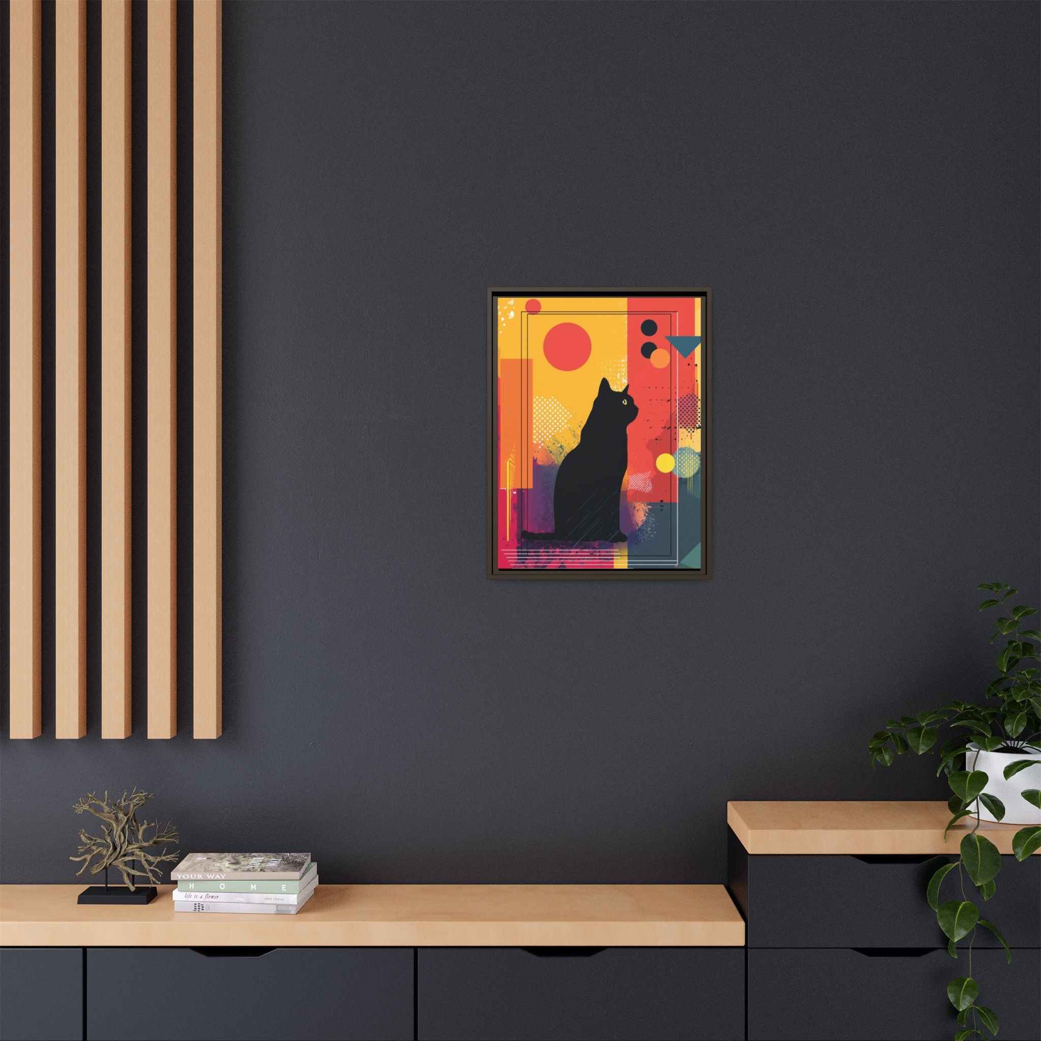 Feline Geometry Framed Print: Abstract Cat Silhouette, Retro Digital Design   |  Personalized & Custom Orders Available