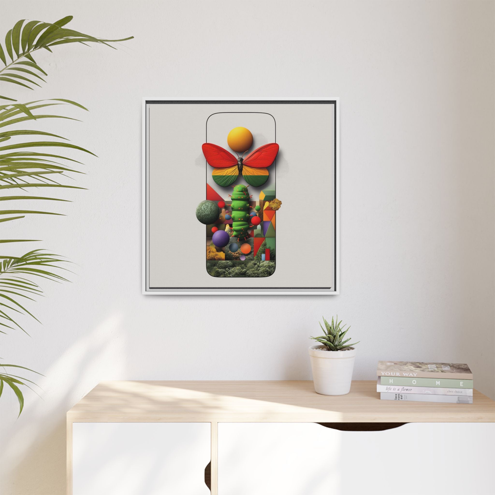 Metamorphosis Framed Print : Geometric Nature Transformation, Vibrant Butterfly Composition   |  Personalized & Custom Orders Available