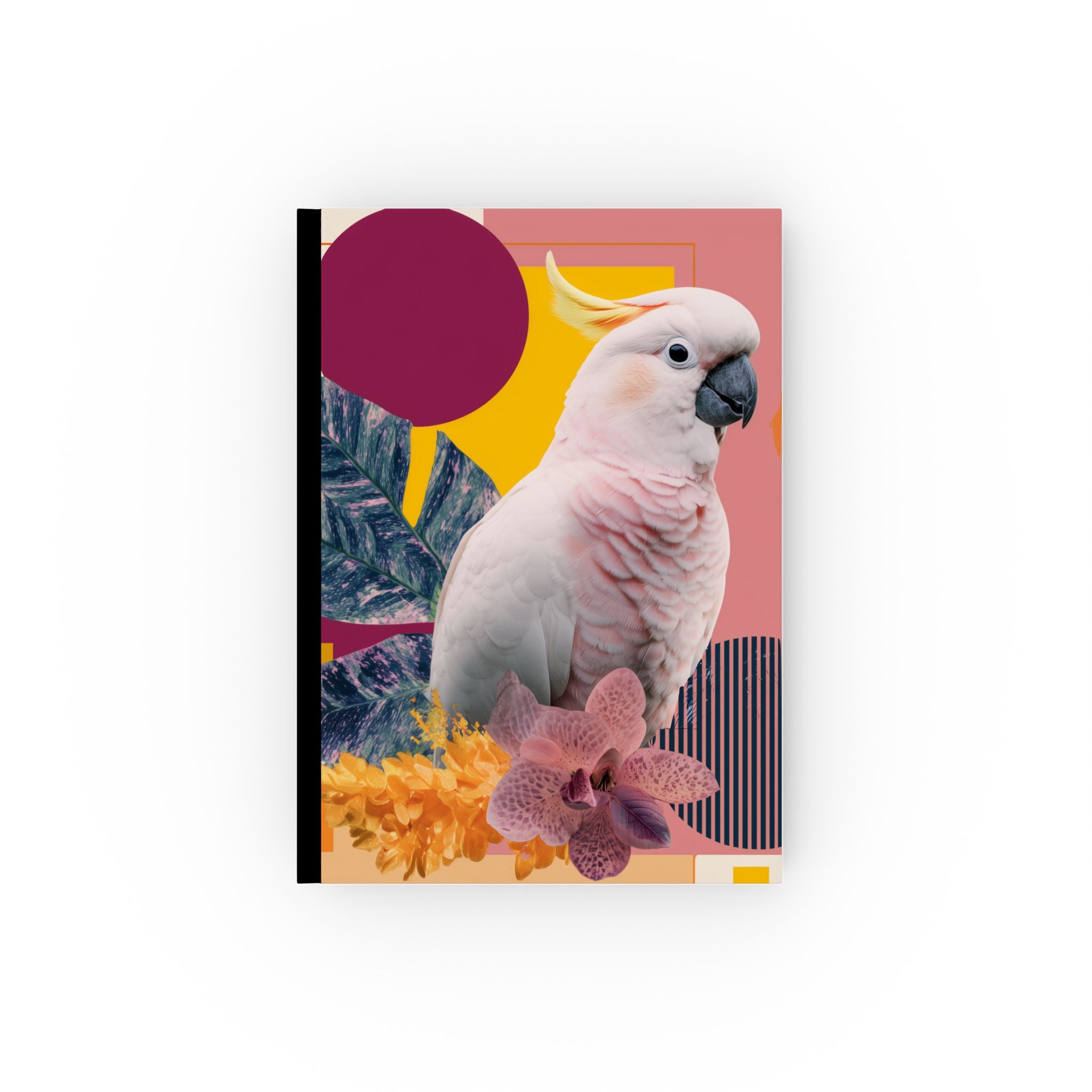 Personalized Pink Cockatoo Hard Backed Journal - Customizable Notebook, Gift for Writers, Tropical Bird Diary, Unique Stationery for Women,