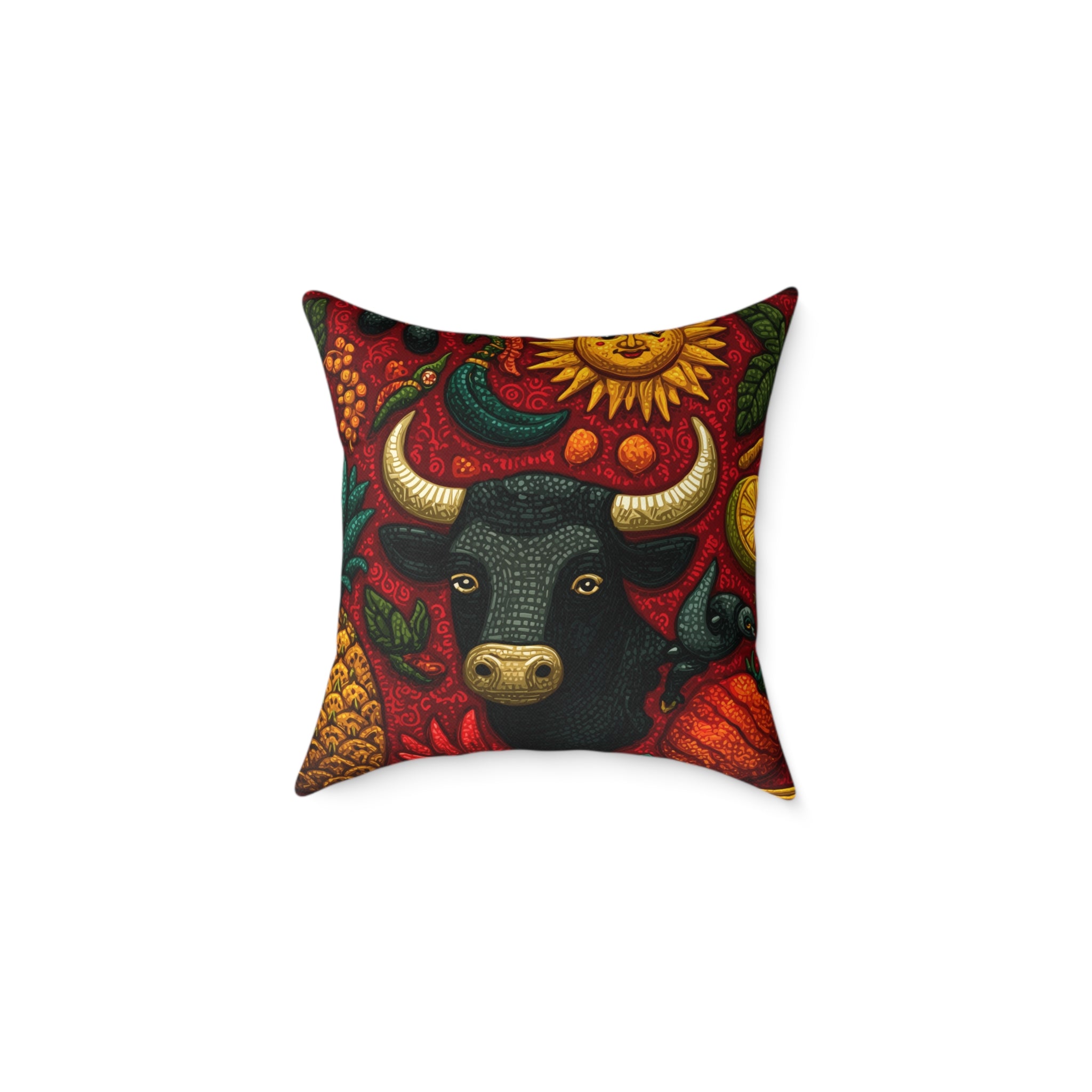 Vibrant Bull Art Pillow, Boho Home Decor, Farmhouse Cushion, Colorful Throw Pillow, Farmhouse Gift
