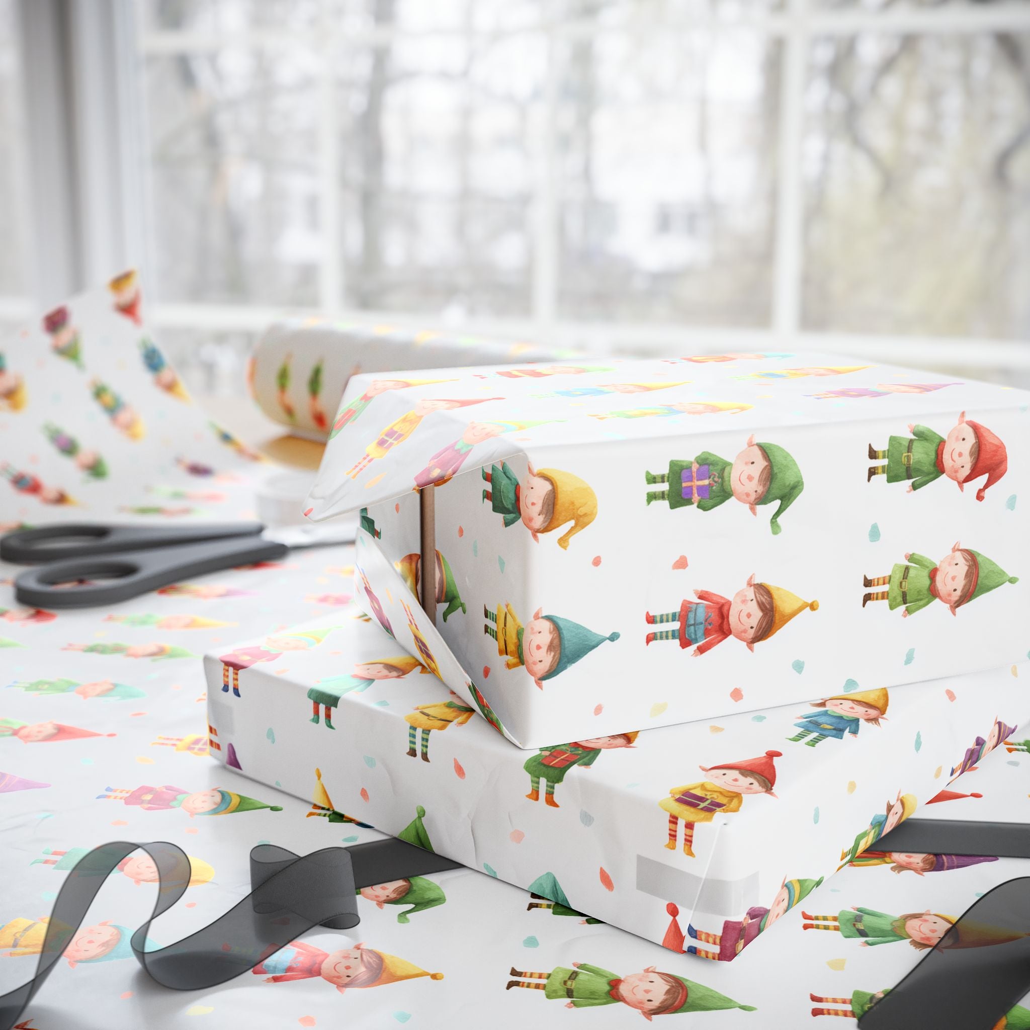 Christmas Elf Wrapping Paper Roll – Cute Holiday Gift Wrap with Elves & Presents