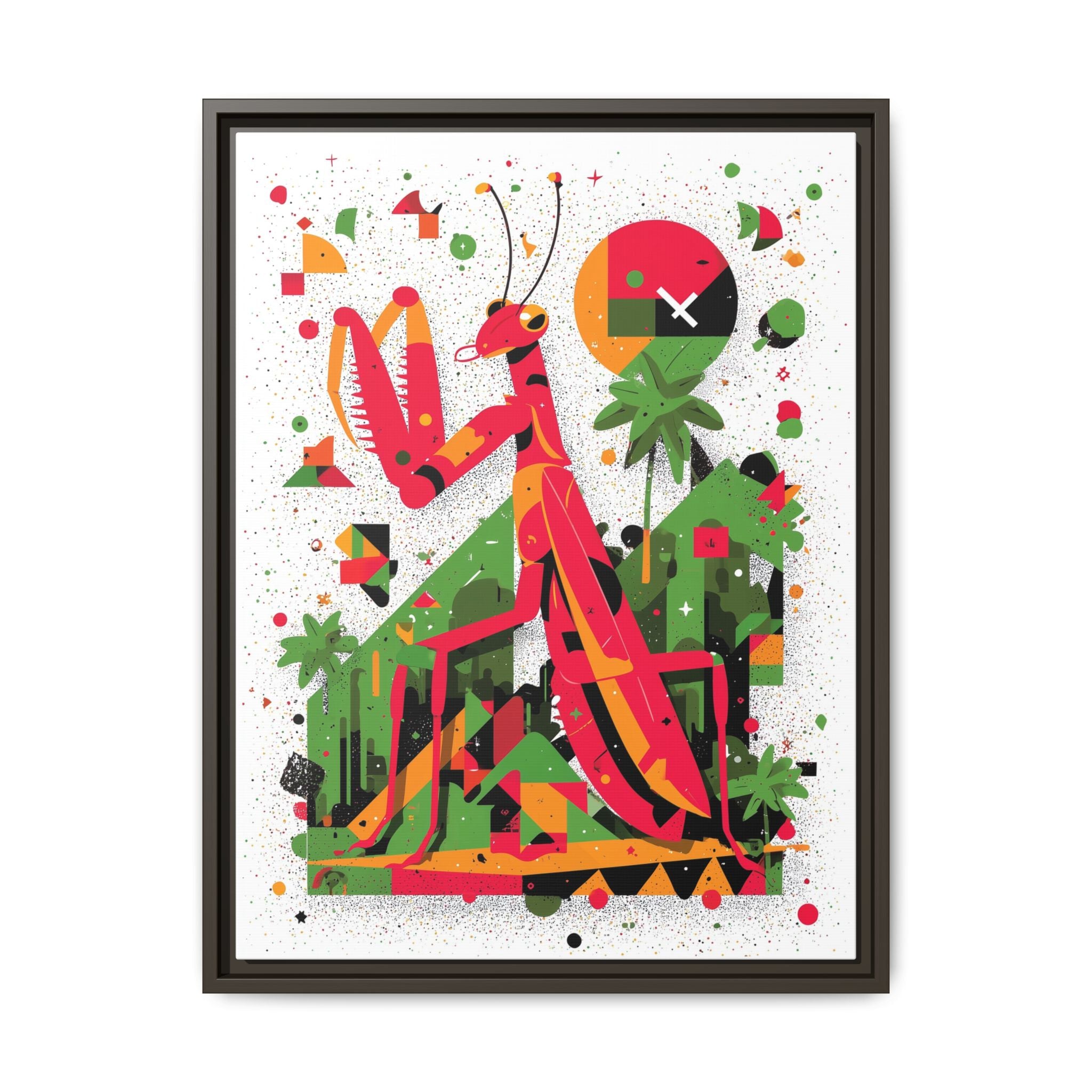 Praying Mantis Framed Print Geometric : Abstract Modernist Insect Art, Graphic Design Composition   |   Custom Orders Available